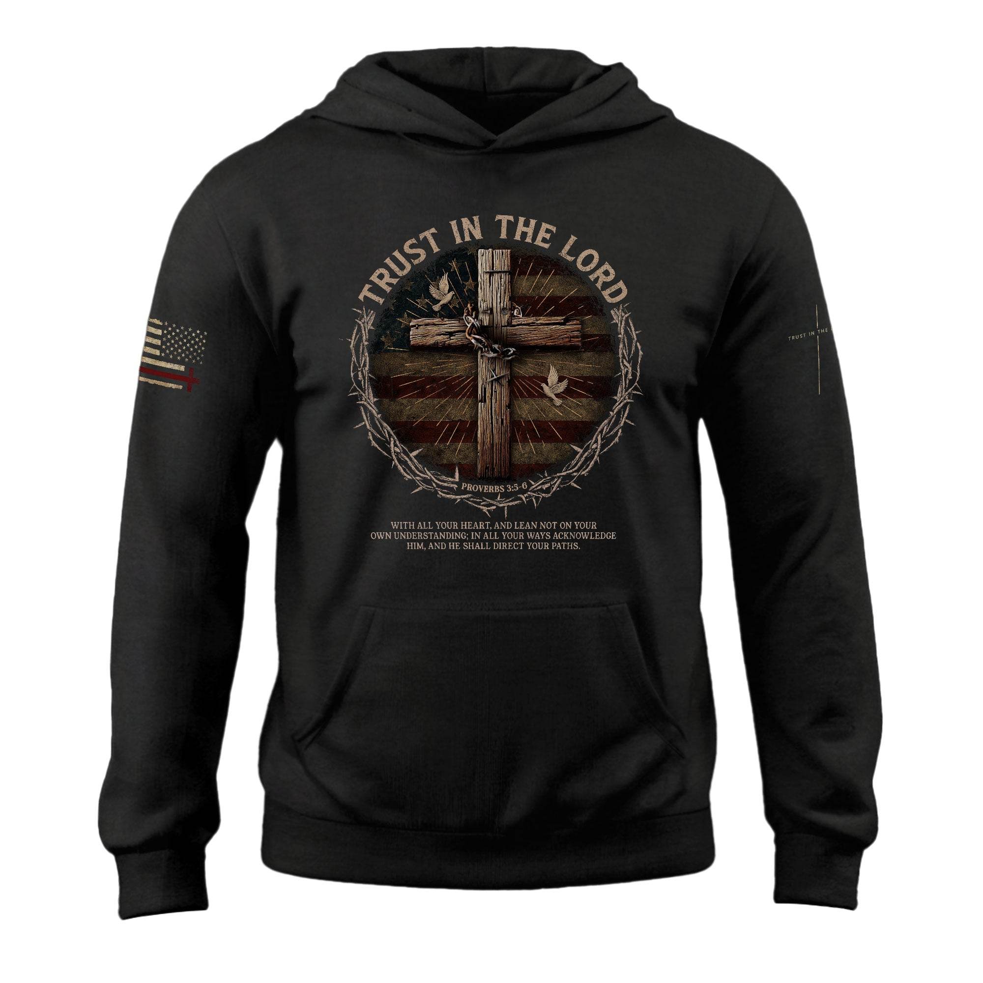 Trust In The Lord Cross And Flag Thin Red Line Hoodie - Rust Field Wear