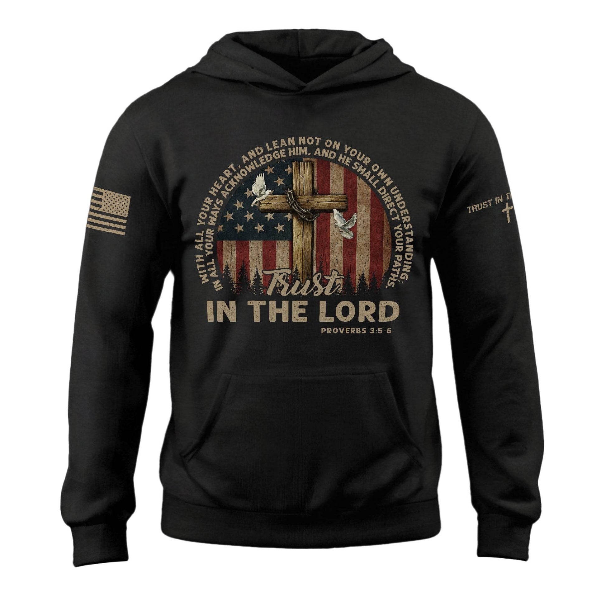 Trust in the Lord Hoodie – Proverbs 3:5-6 Cross, Doves & Flag - Rust Field Wear