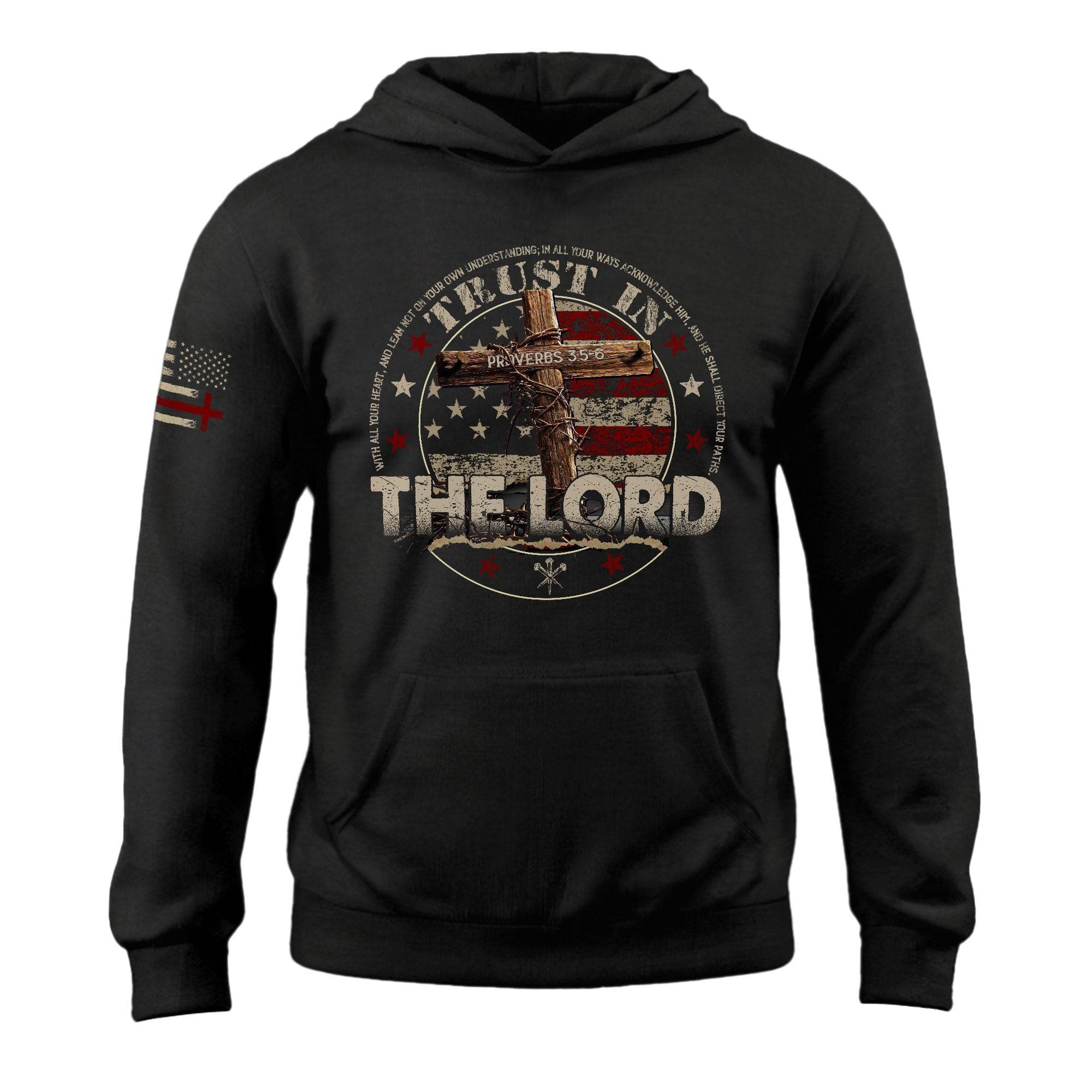 Trust in the Lord Hoodie – Proverbs 3:5-6 Cross & American Flag - Rust Field Wear
