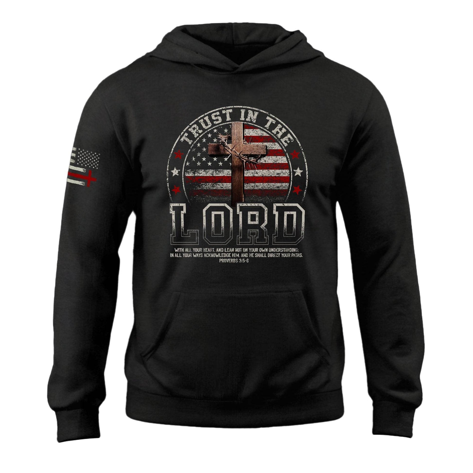 Trust in the Lord Hoodie – Proverbs 3:5-6 Cross & Flag Graphic - Rust Field Wear