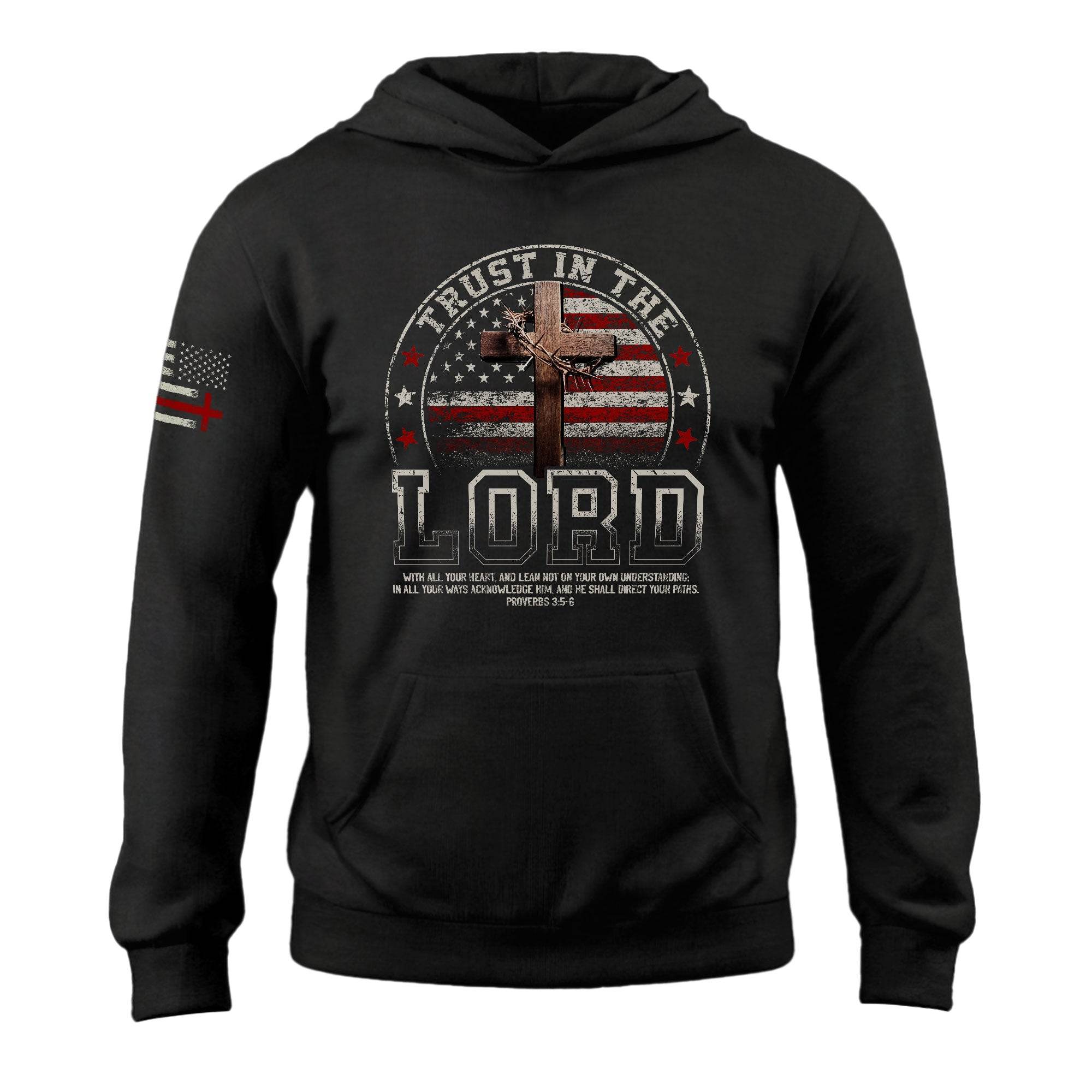 Trust in the Lord Hoodie – Proverbs 3:5-6 Cross & Flag Graphic - Rust Field Wear