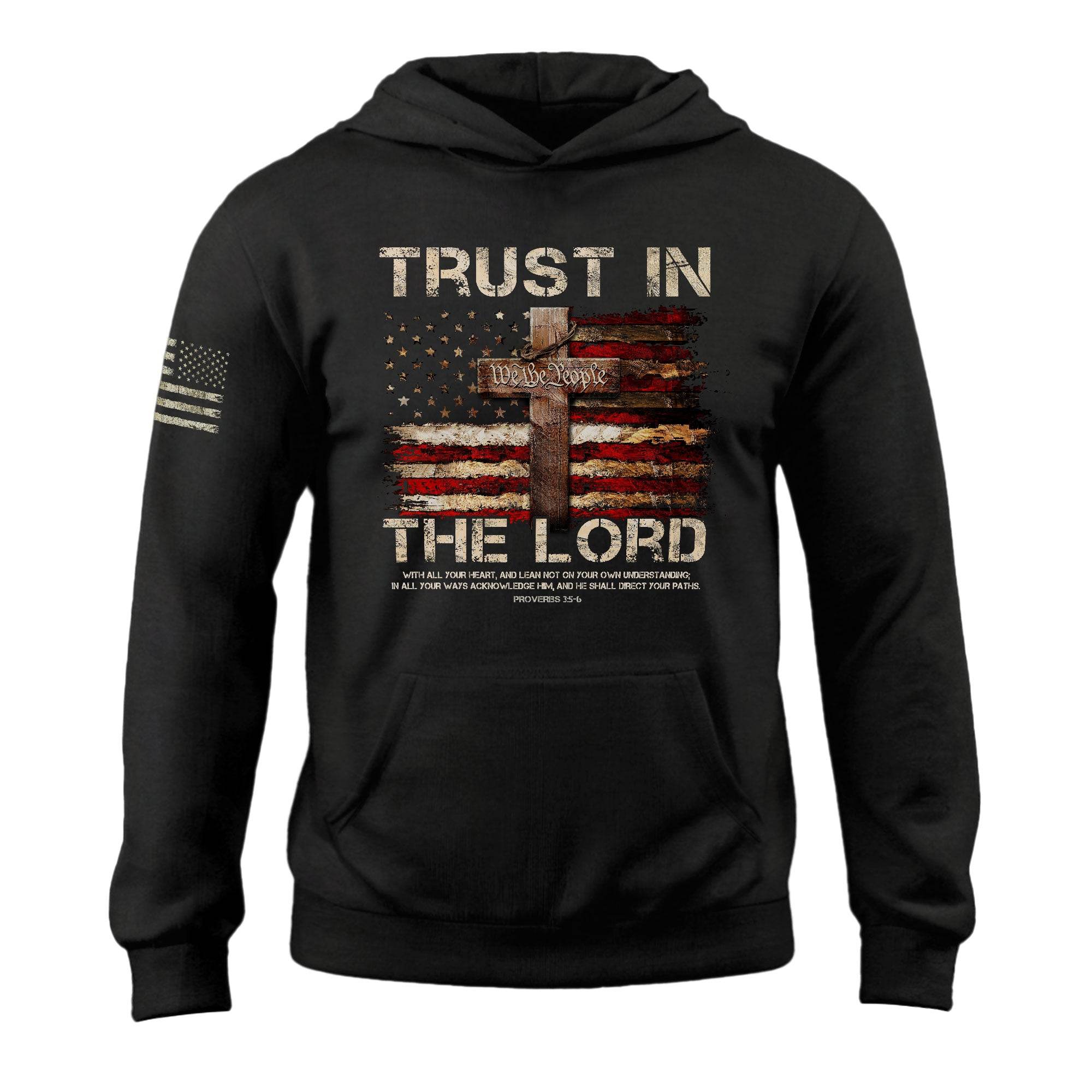 Trust in the Lord Hoodie – Proverbs 3:5-6 Cross & We The People Flag - Rust Field Wear