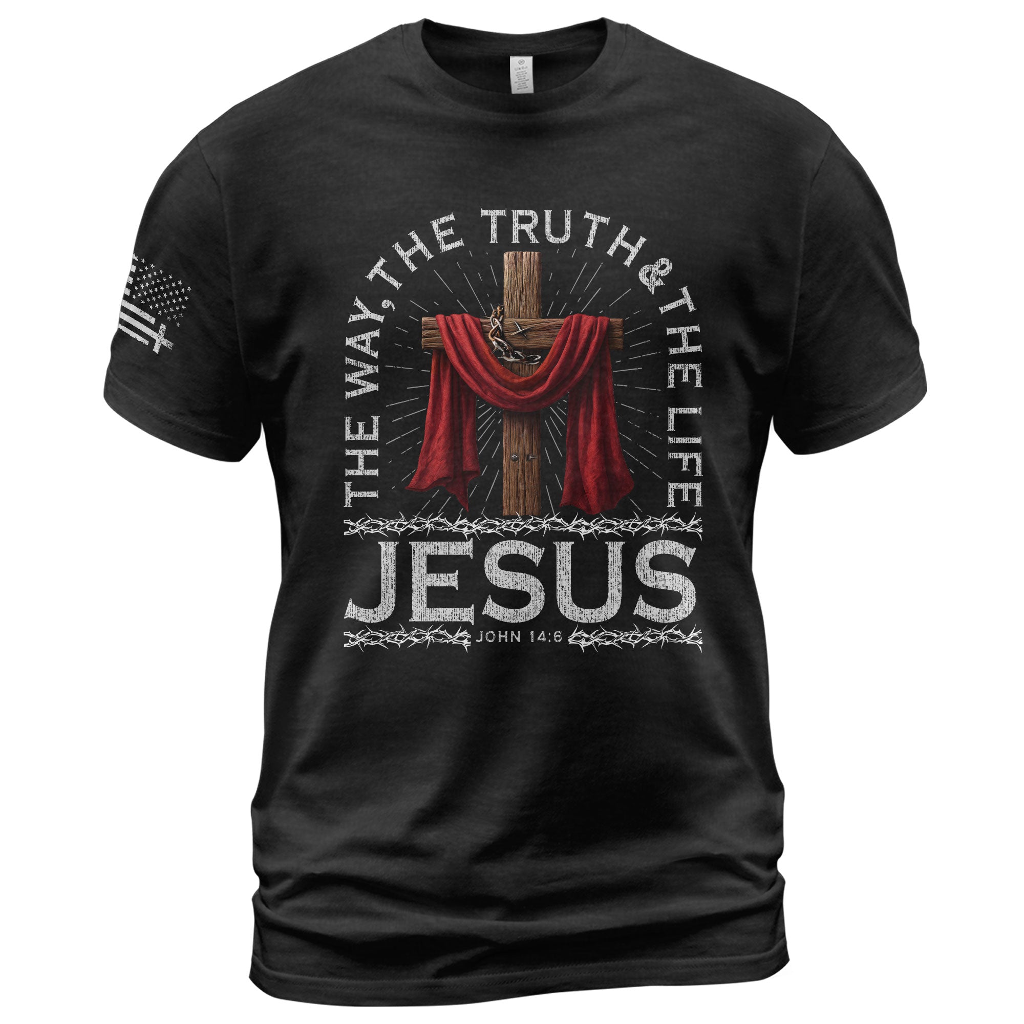 The Way The Truth The Life John 14:6 Jesus Cross Red Cloth T-Shirt