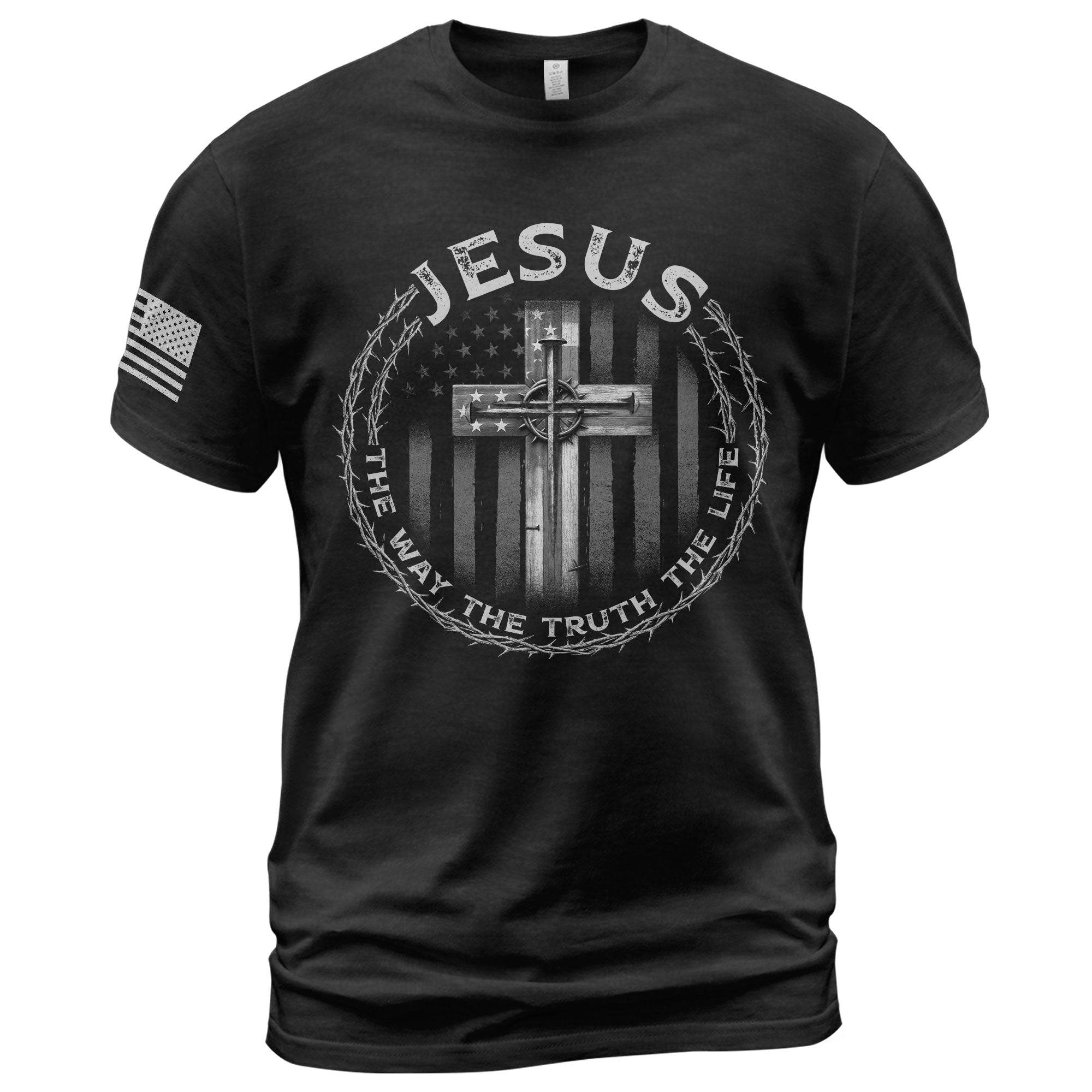 Jesus Cross American Flag The Way The Truth The Life T-Shirt - Rust Field Wear