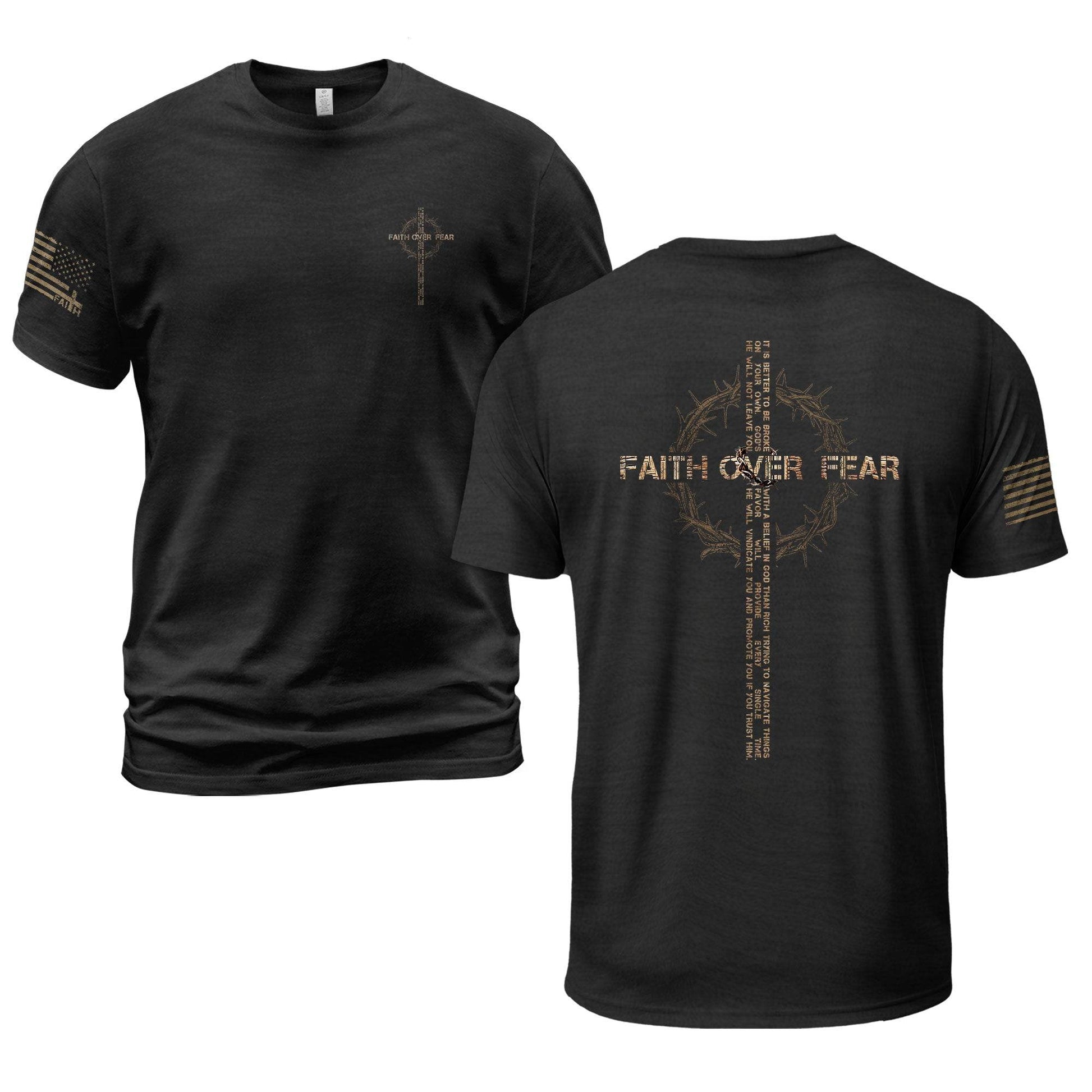 Faith Over Fear T-Shirt – Crown of Thorns Cross with Scripture Quote - Rust Field Wear