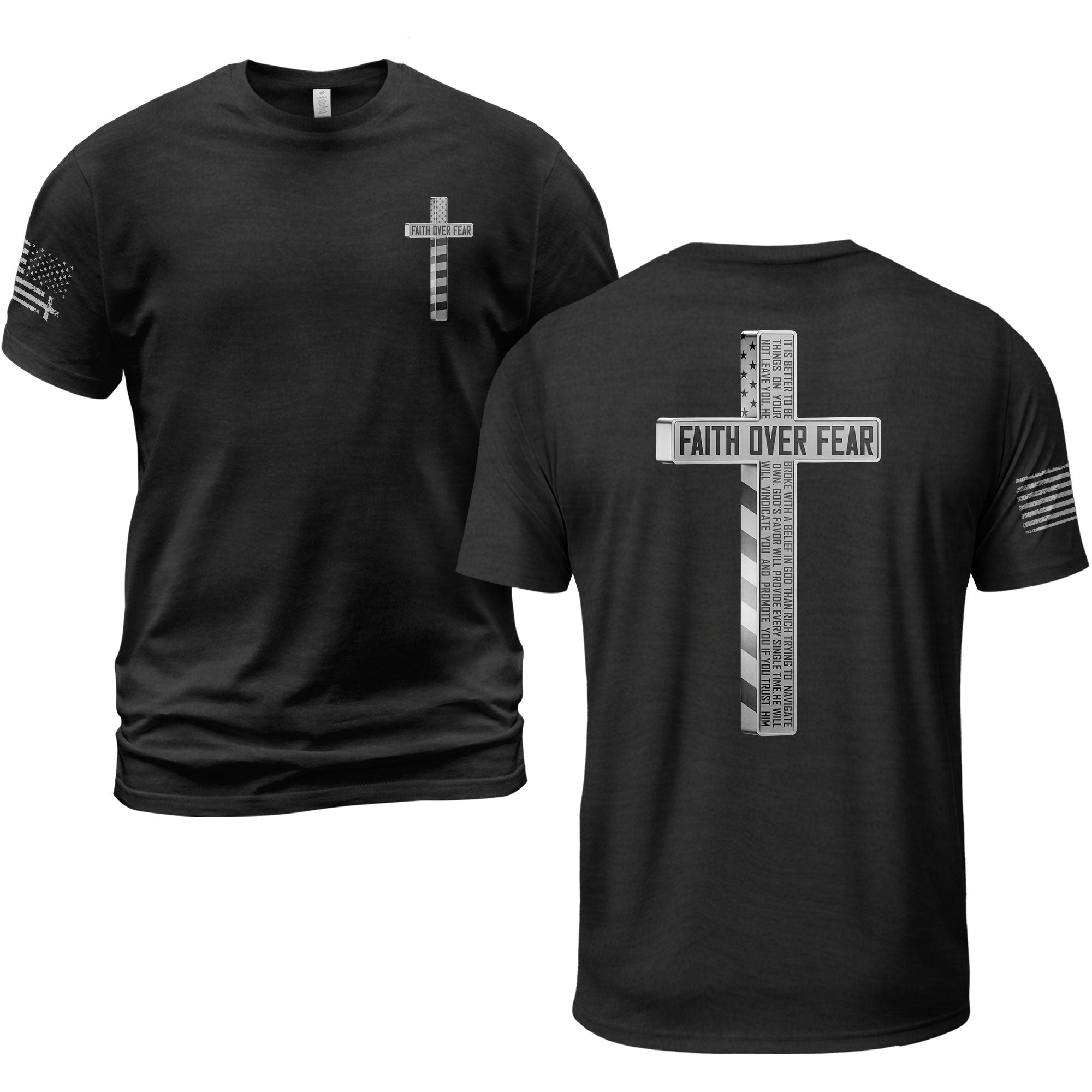 Faith Over Fear American USA Flag Cross Christian T-Shirt