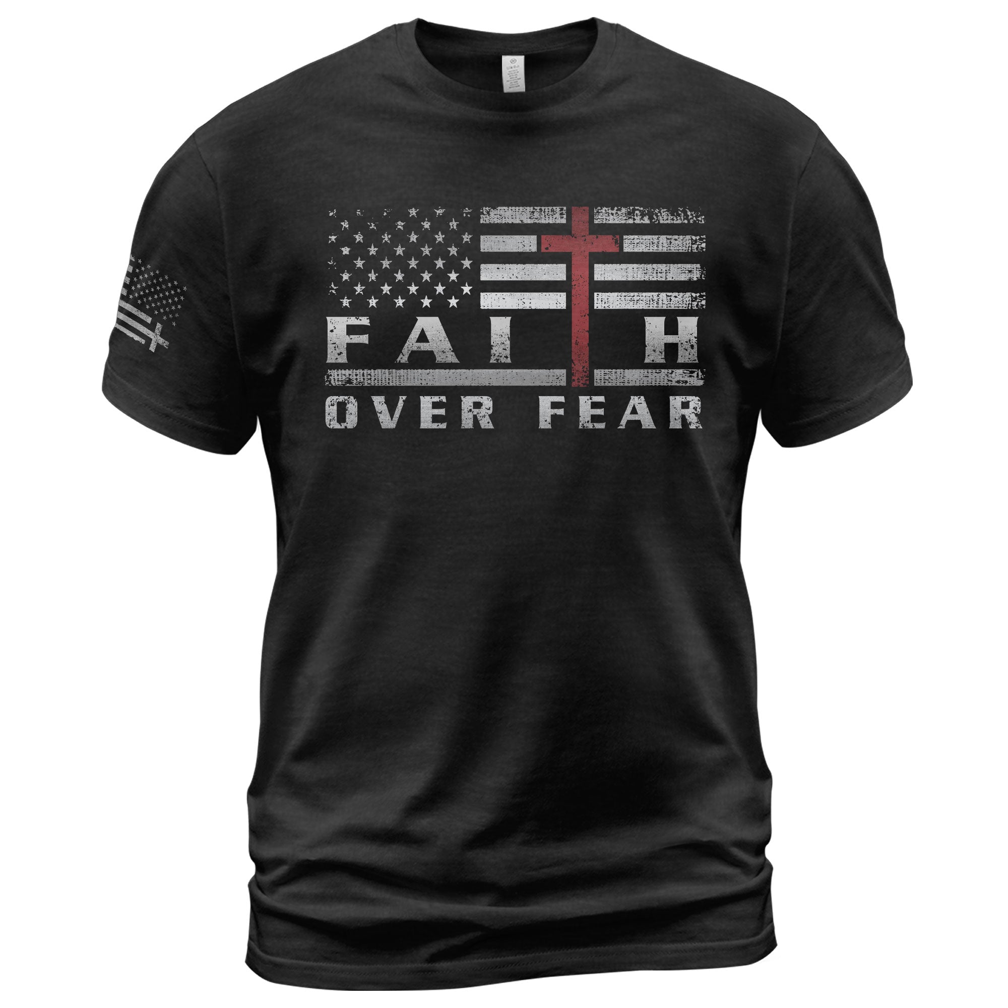 Faith Over Fear USA Flag Red Cross Christian T-Shirt