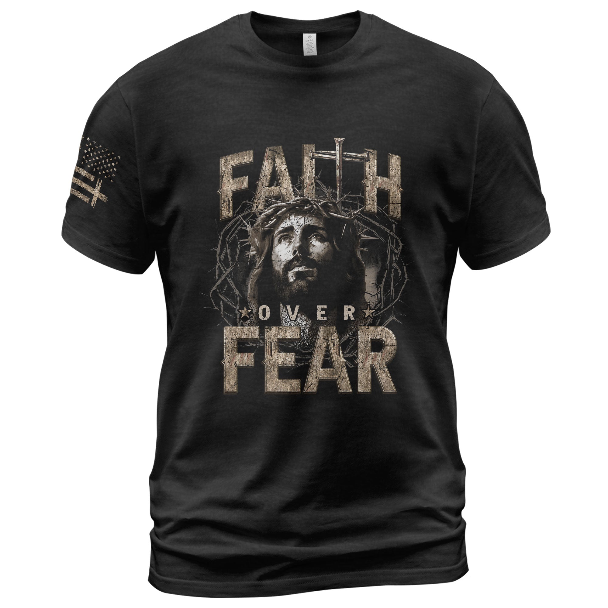 Faith Over Fear Christian T-Shirt Jesus Crown Cross Design