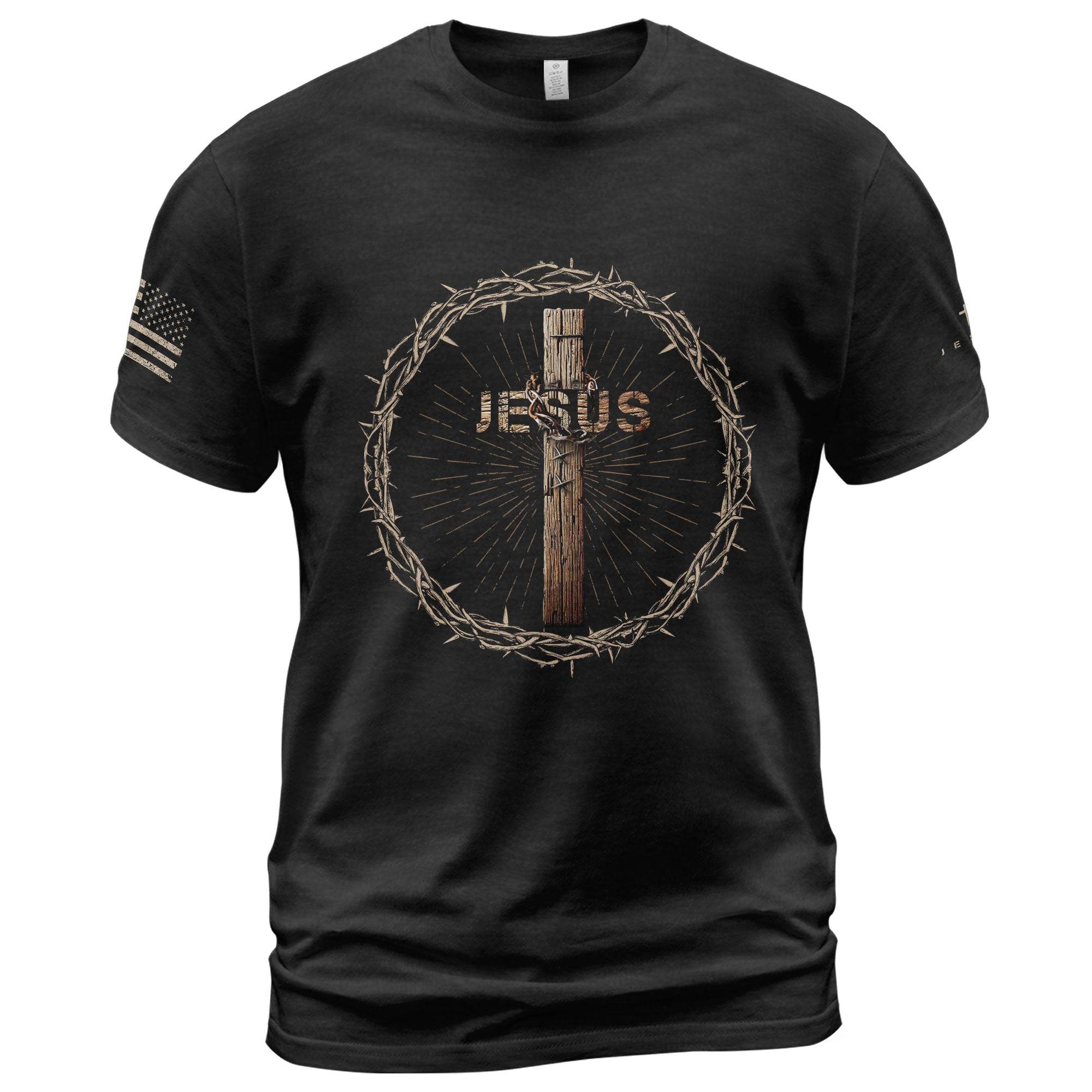 Jesus T-Shirt – Crown of Thorns Cross Design - Rust Field Wear