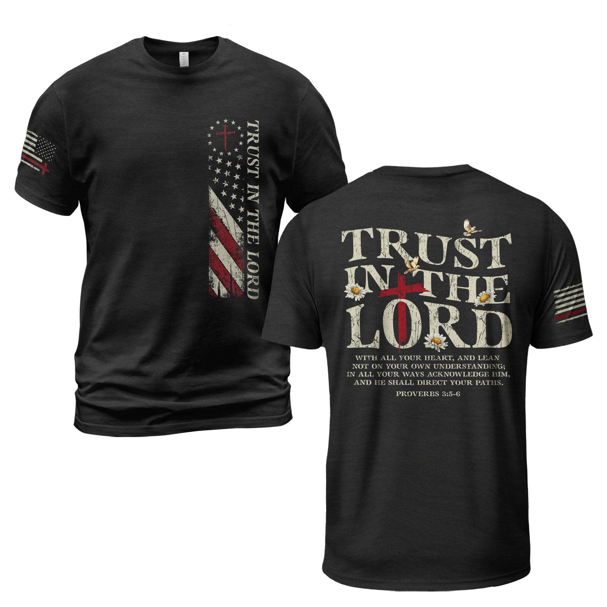 Trust in the Lord Shirt – Christian American Flag Tee, Proverbs 3:5-6 Bible Verse T-Shirt - Rust Field Wear