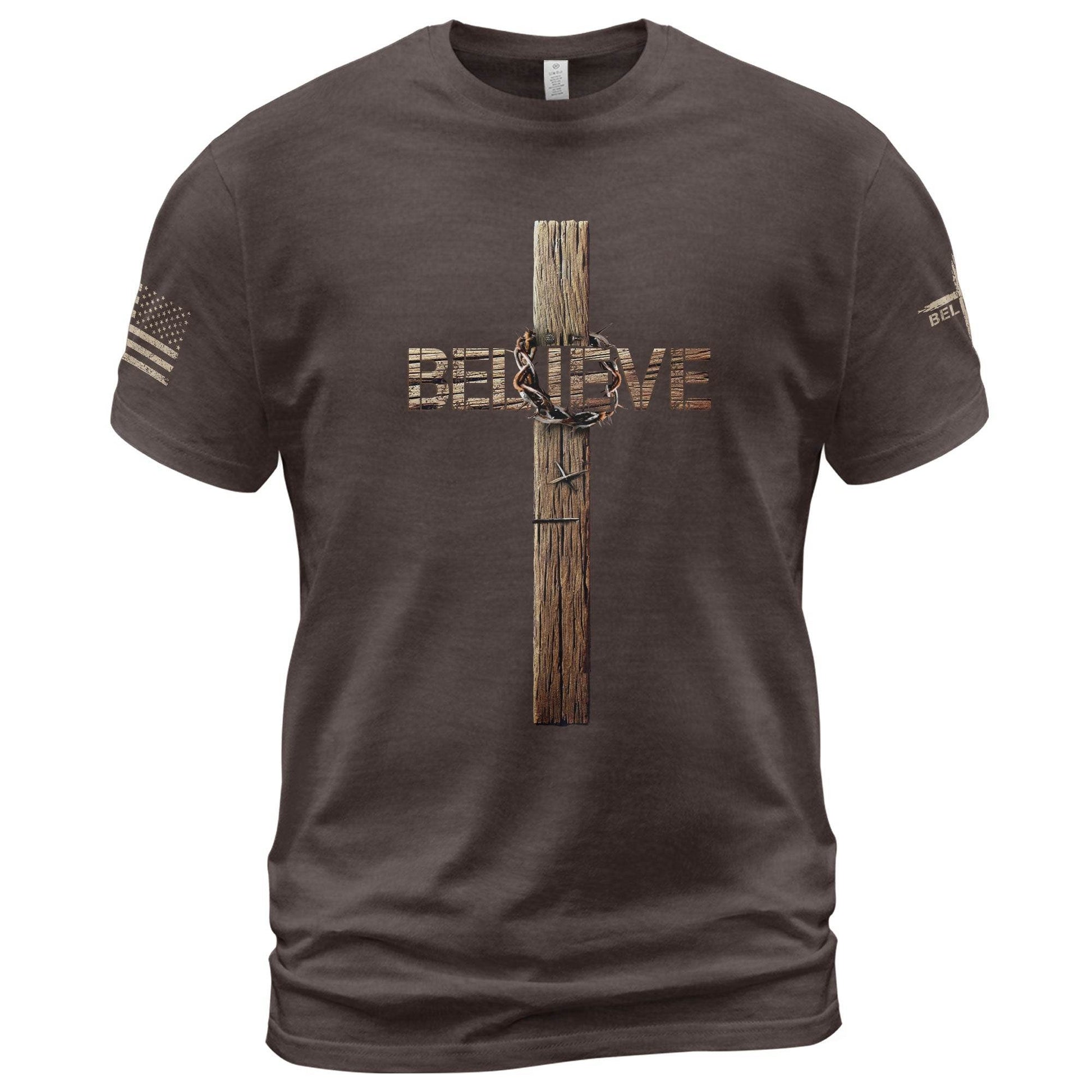 Believe Cross Crown Of Thorns Christian T-shirt - Rust Field Wear