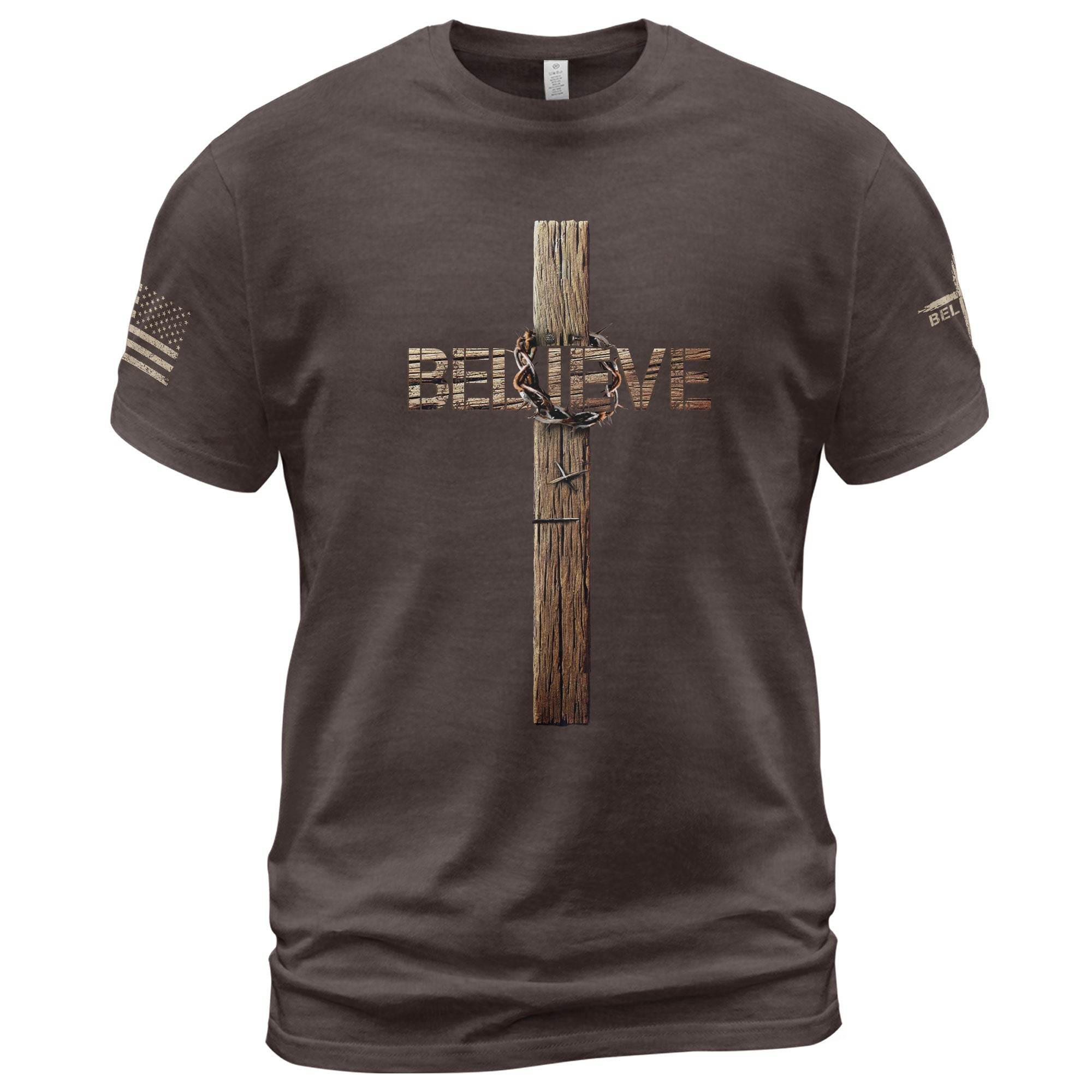 Believe Cross Crown Of Thorns Christian T-shirt - Rust Field Wear