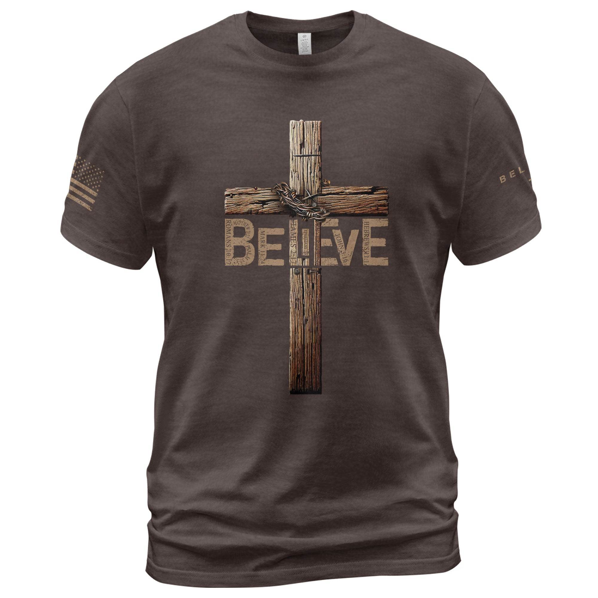 Believe In The Cross – Rustic Wood Christian T-shirt - Rust Field Wear