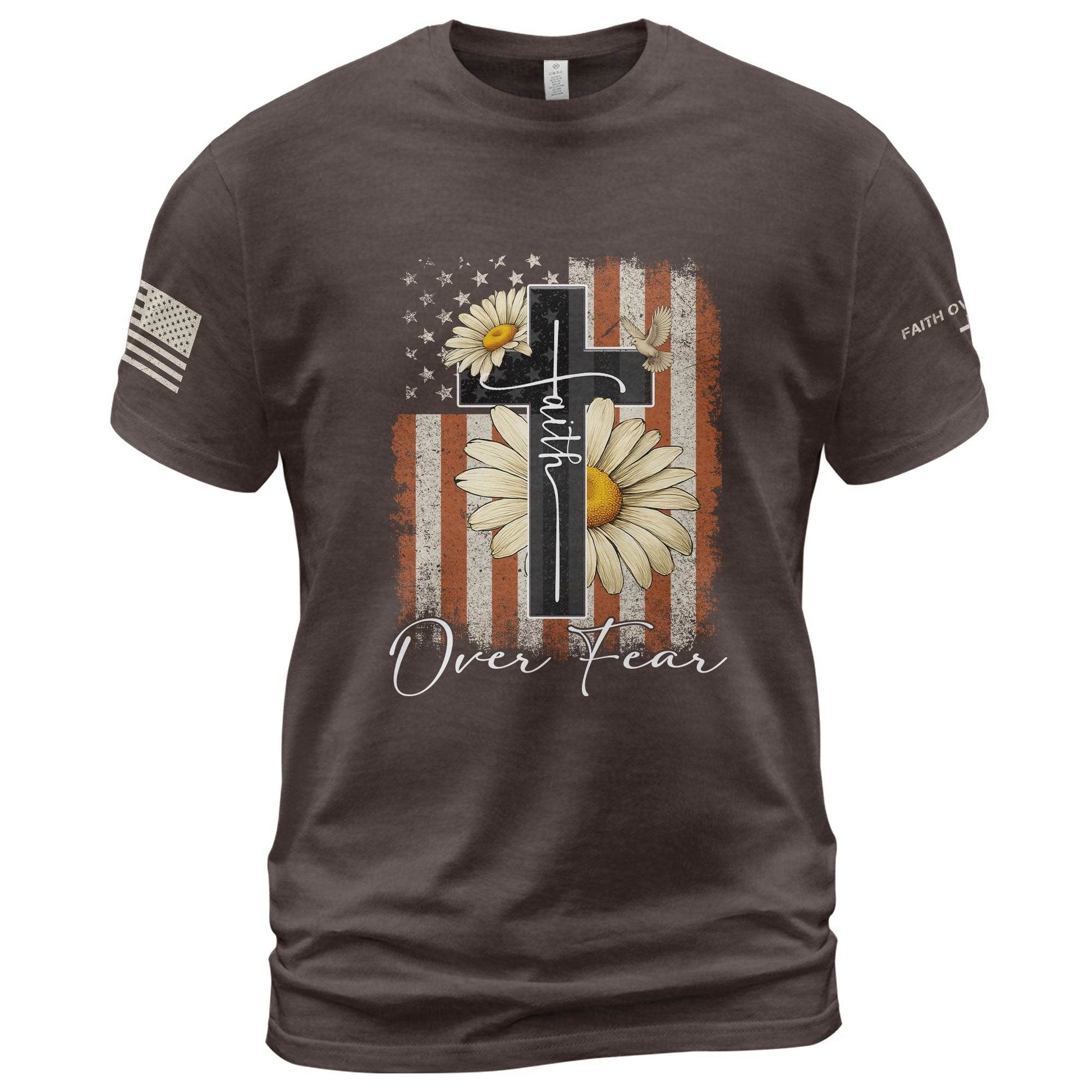 Faith Over Fear Shirt – Daisy Cross USA Flag Christian Tee - Rust Field Wear