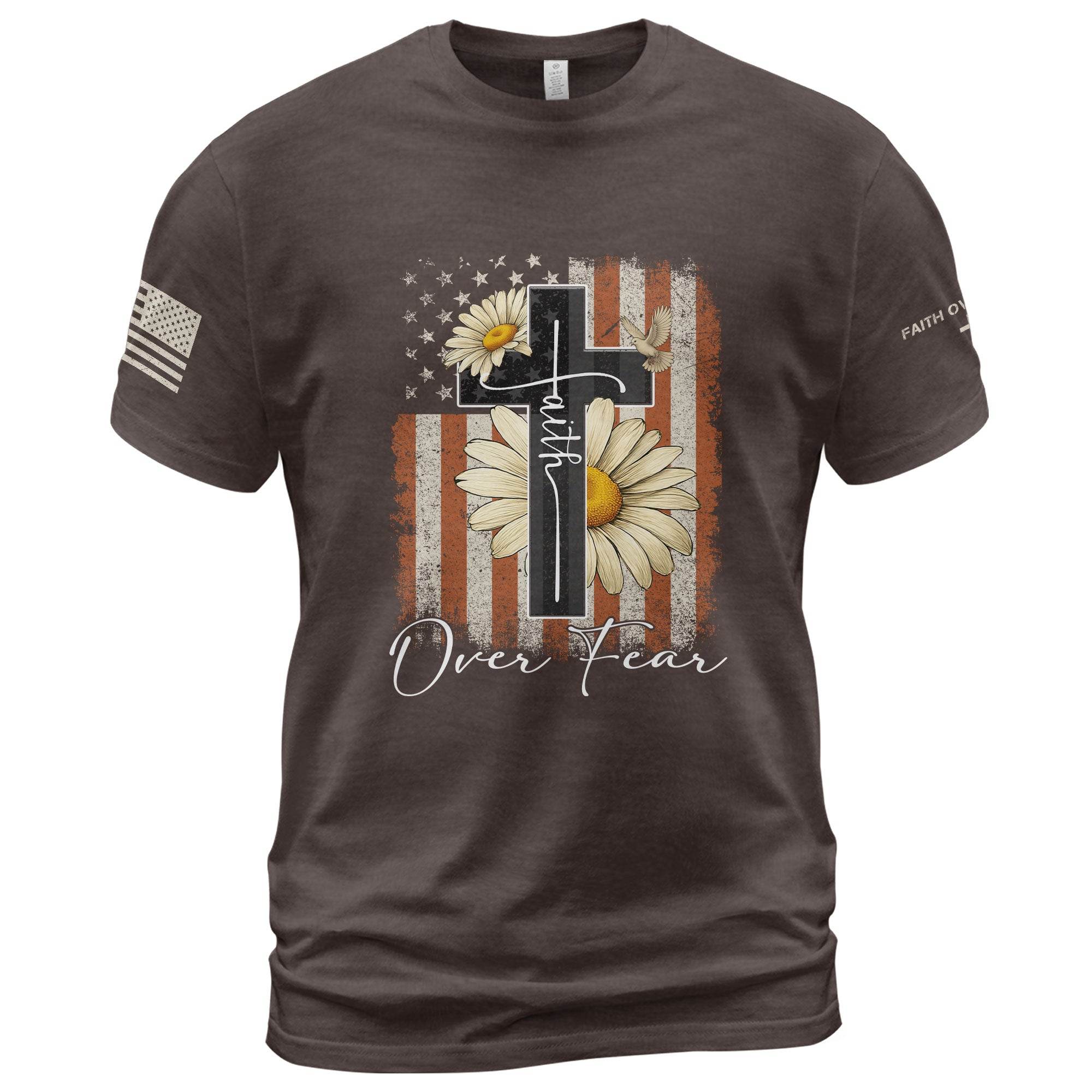 Faith Over Fear Shirt – Daisy Cross USA Flag Christian Tee - Rust Field Wear