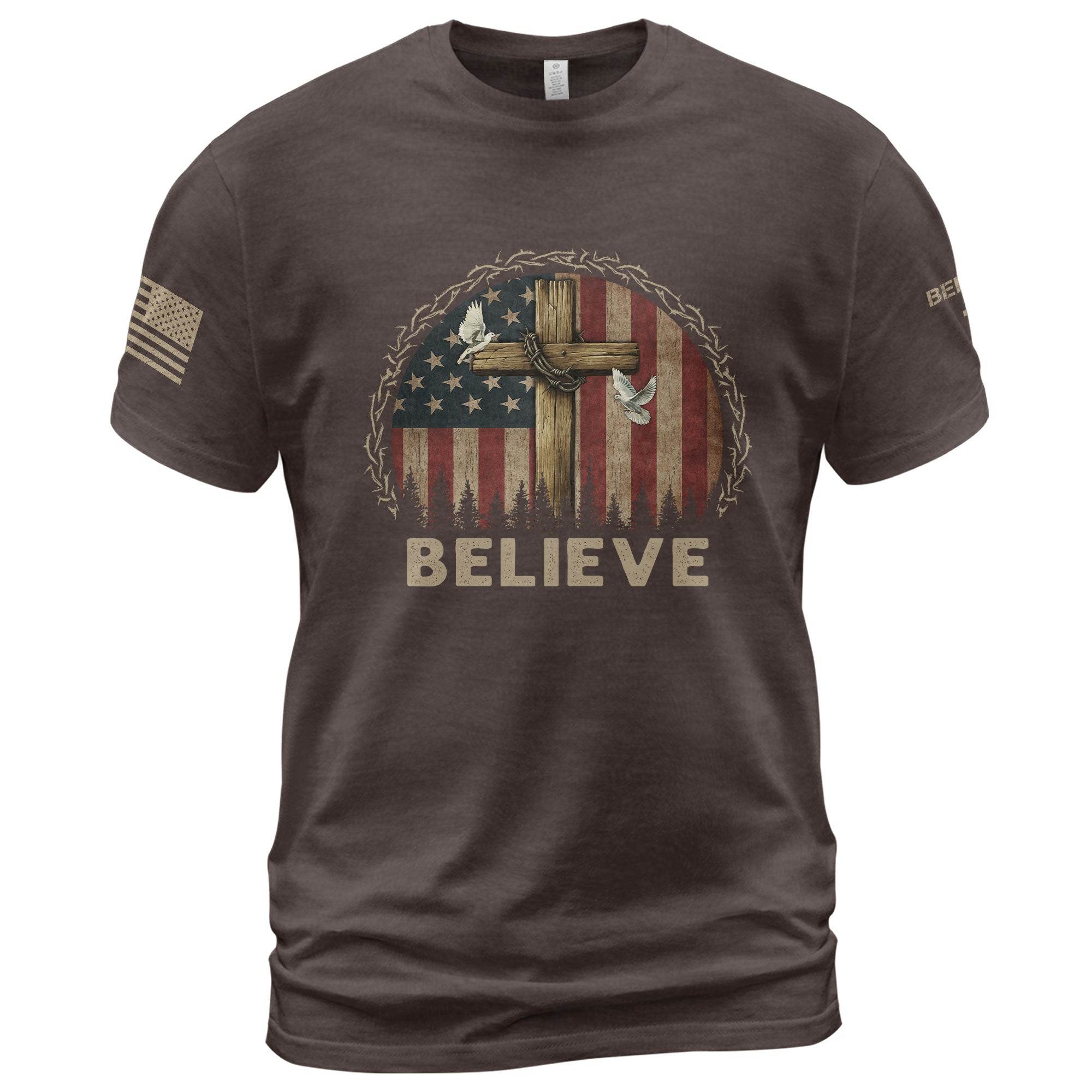Believe Cross & Dove American Flag T-Shirt - Rust Field Wear