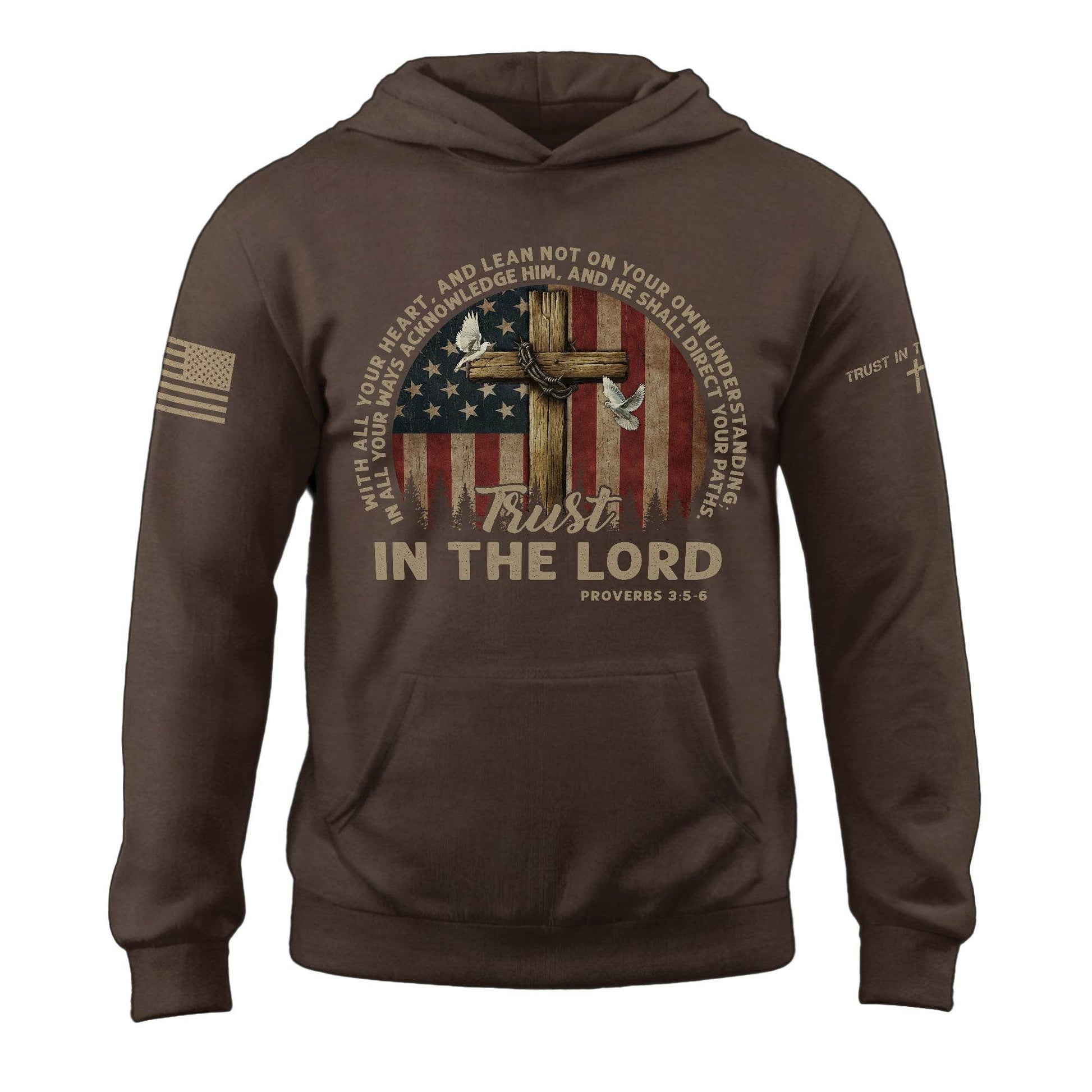 Trust in the Lord Hoodie – Proverbs 3:5-6 Cross, Doves & Flag - Rust Field Wear