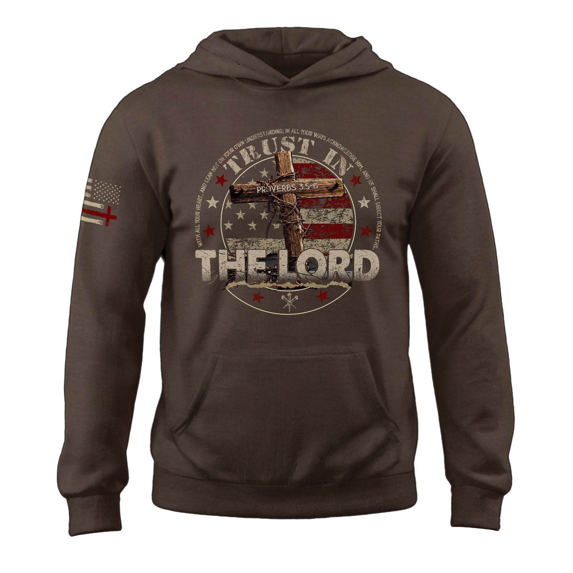 Trust in the Lord Hoodie – Proverbs 3:5-6 Cross & American Flag - Rust Field Wear