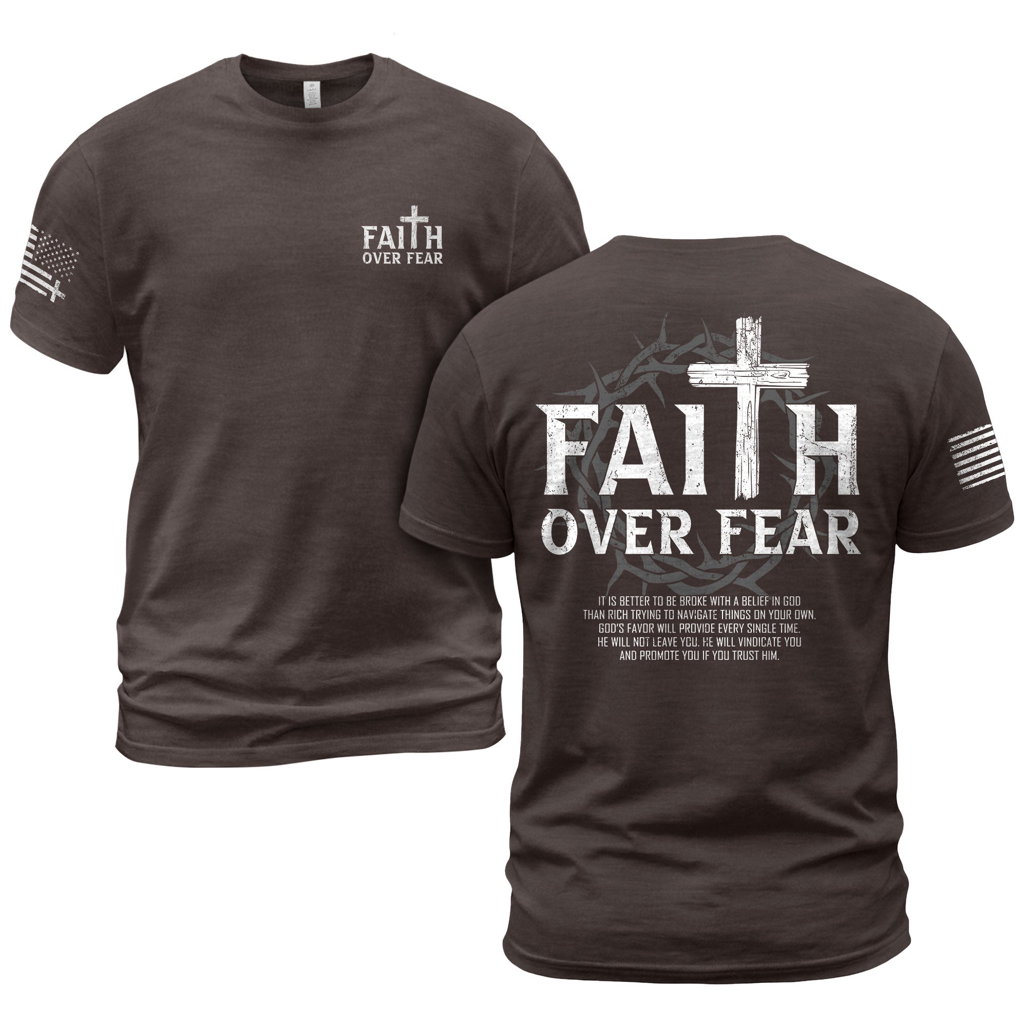 Faith Over Fear Wooden Cross Crown Christian T-Shirt