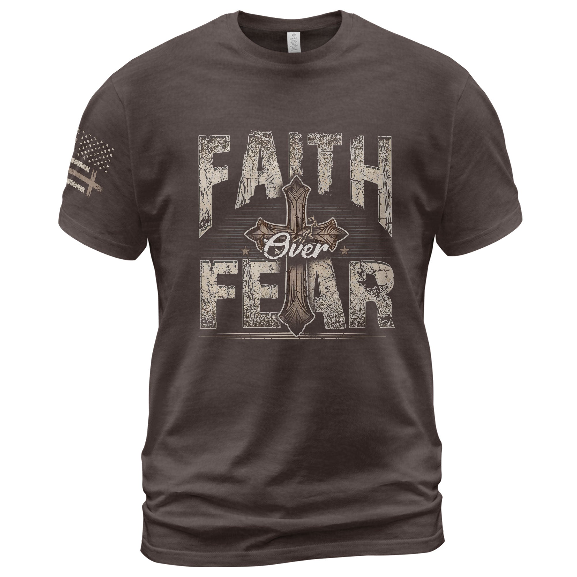 Faith Over Fear Christian T-Shirt Vintage Cross Crown Design