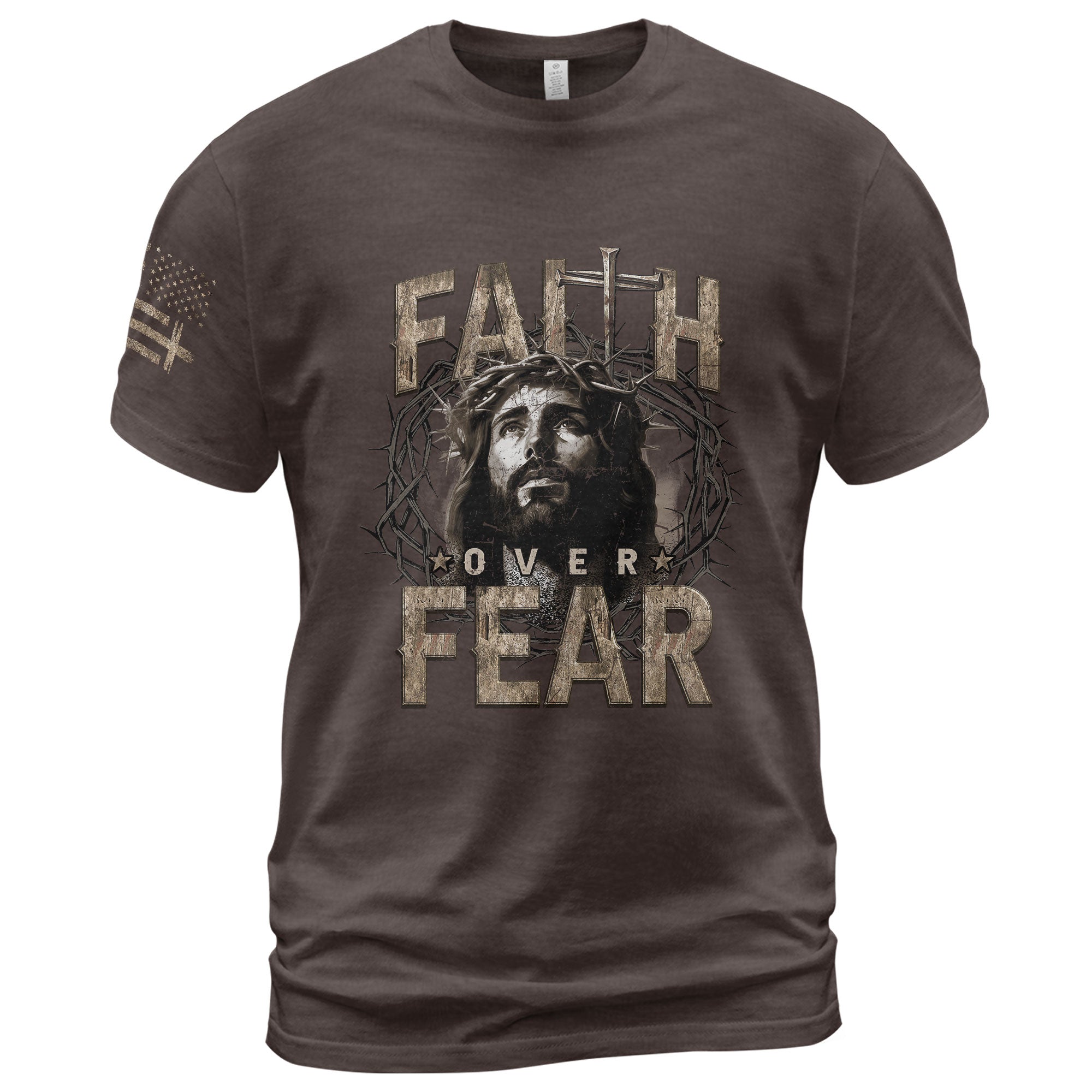 Faith Over Fear Christian T-Shirt Jesus Crown Cross Design