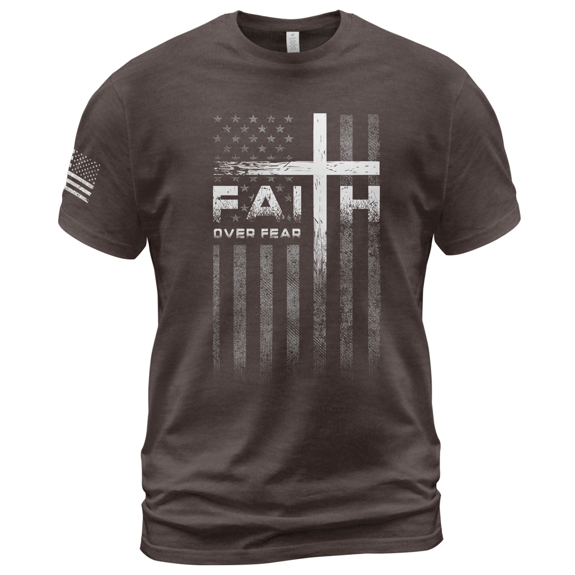 Faith Over Fear Christian T-Shirt Cross American Flag Design
