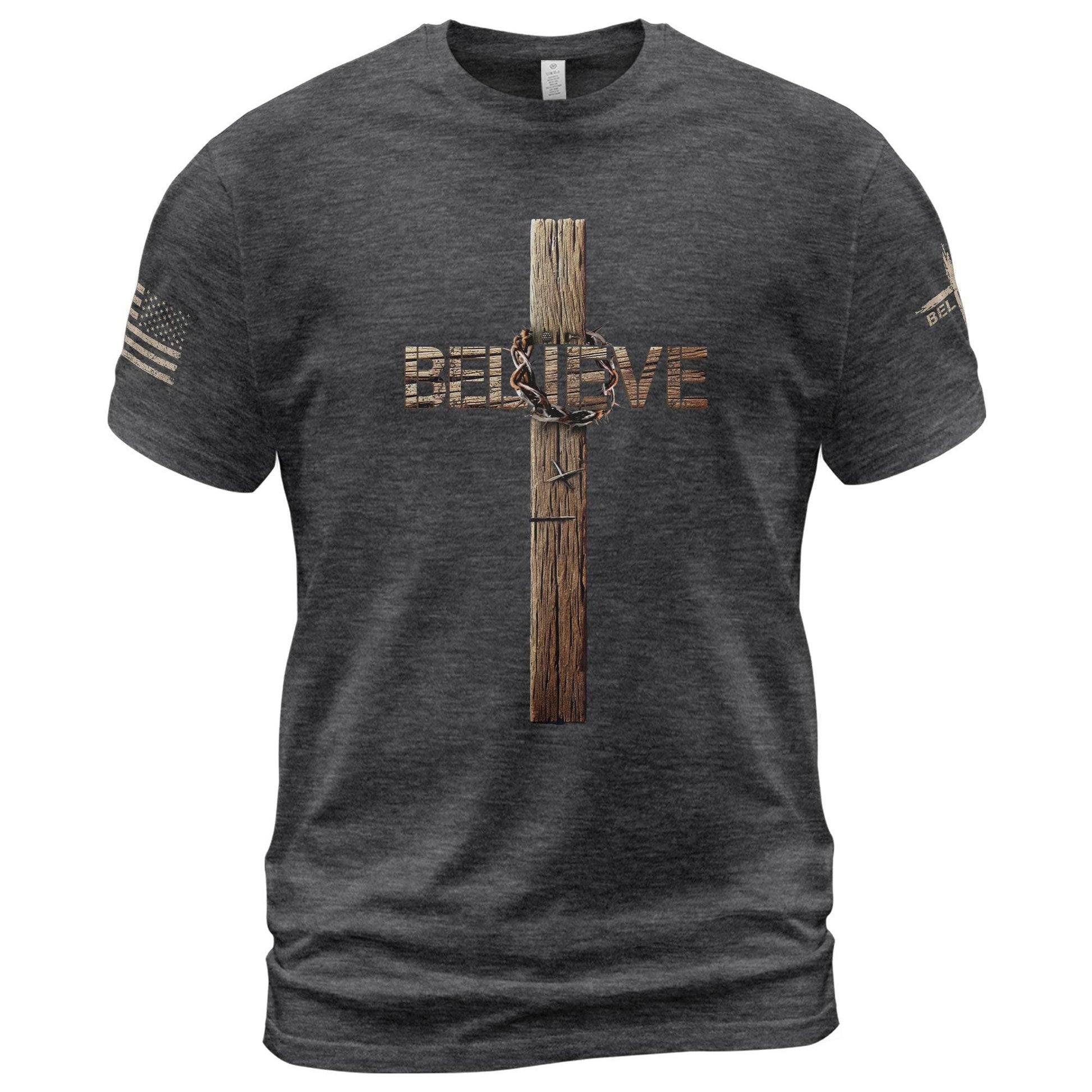 Believe Cross Crown Of Thorns Christian T-shirt - Rust Field Wear