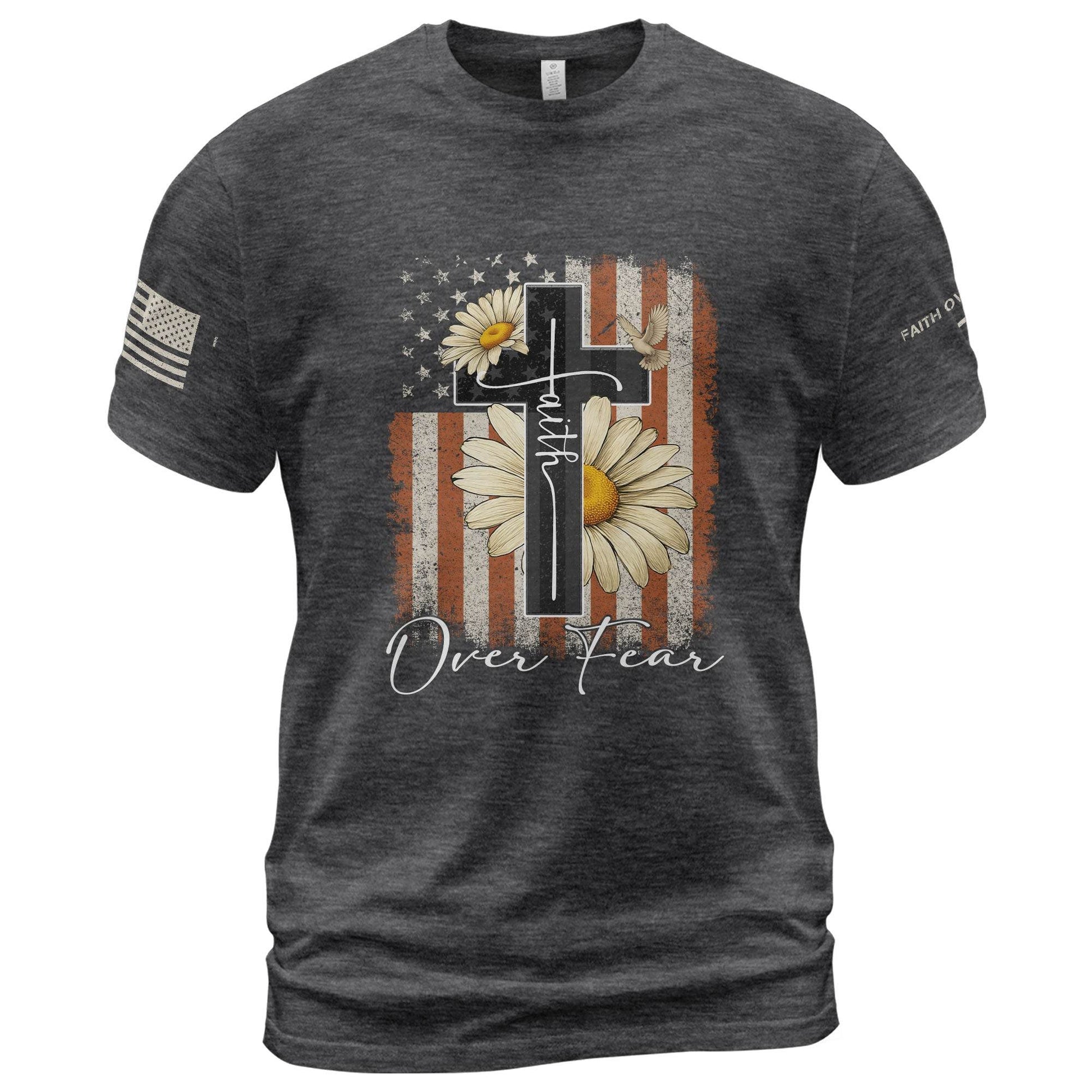 Faith Over Fear Shirt – Daisy Cross USA Flag Christian Tee - Rust Field Wear