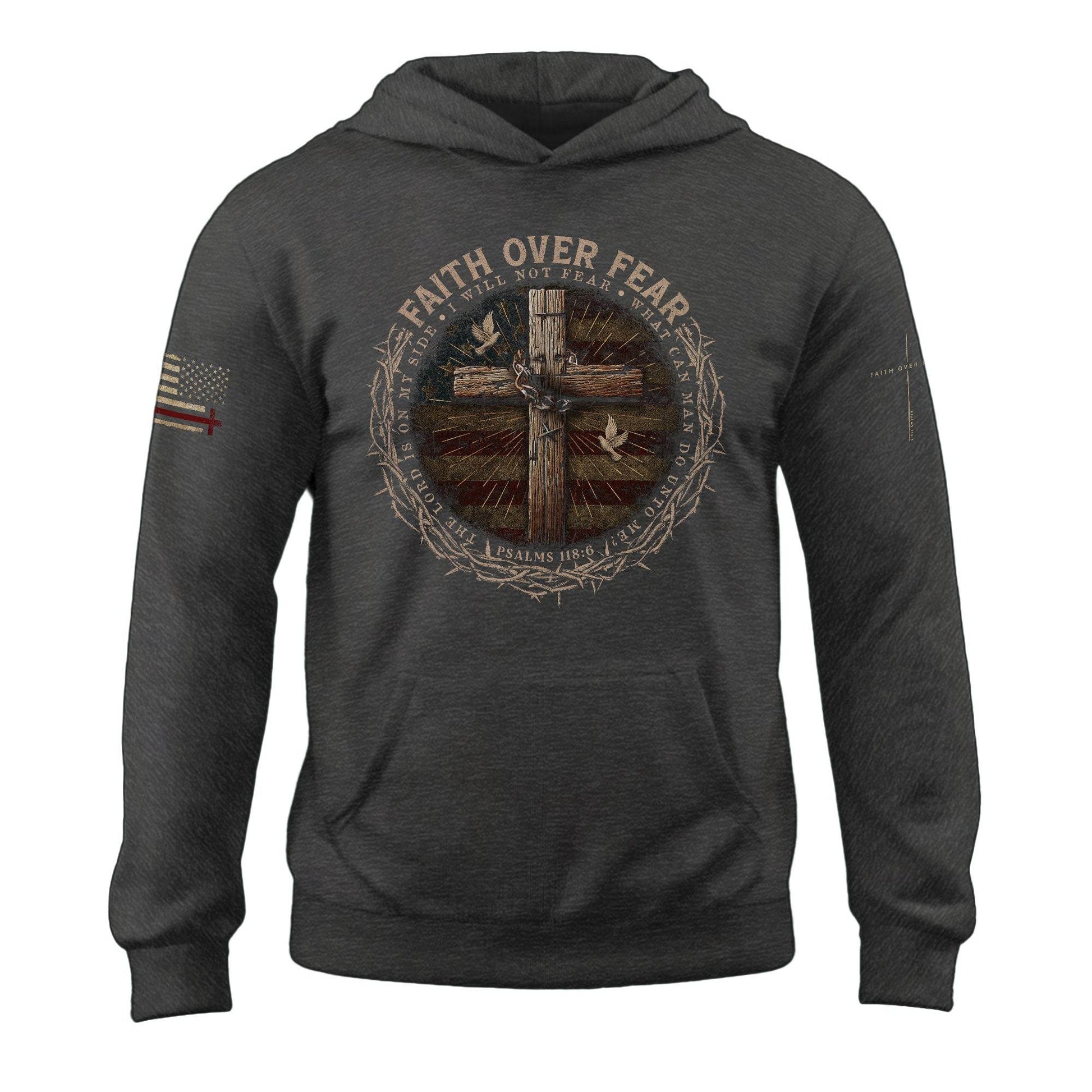 Faith Over Fear Crown Of Thorns Cross And Flag Hoodie - Rust Field Wear