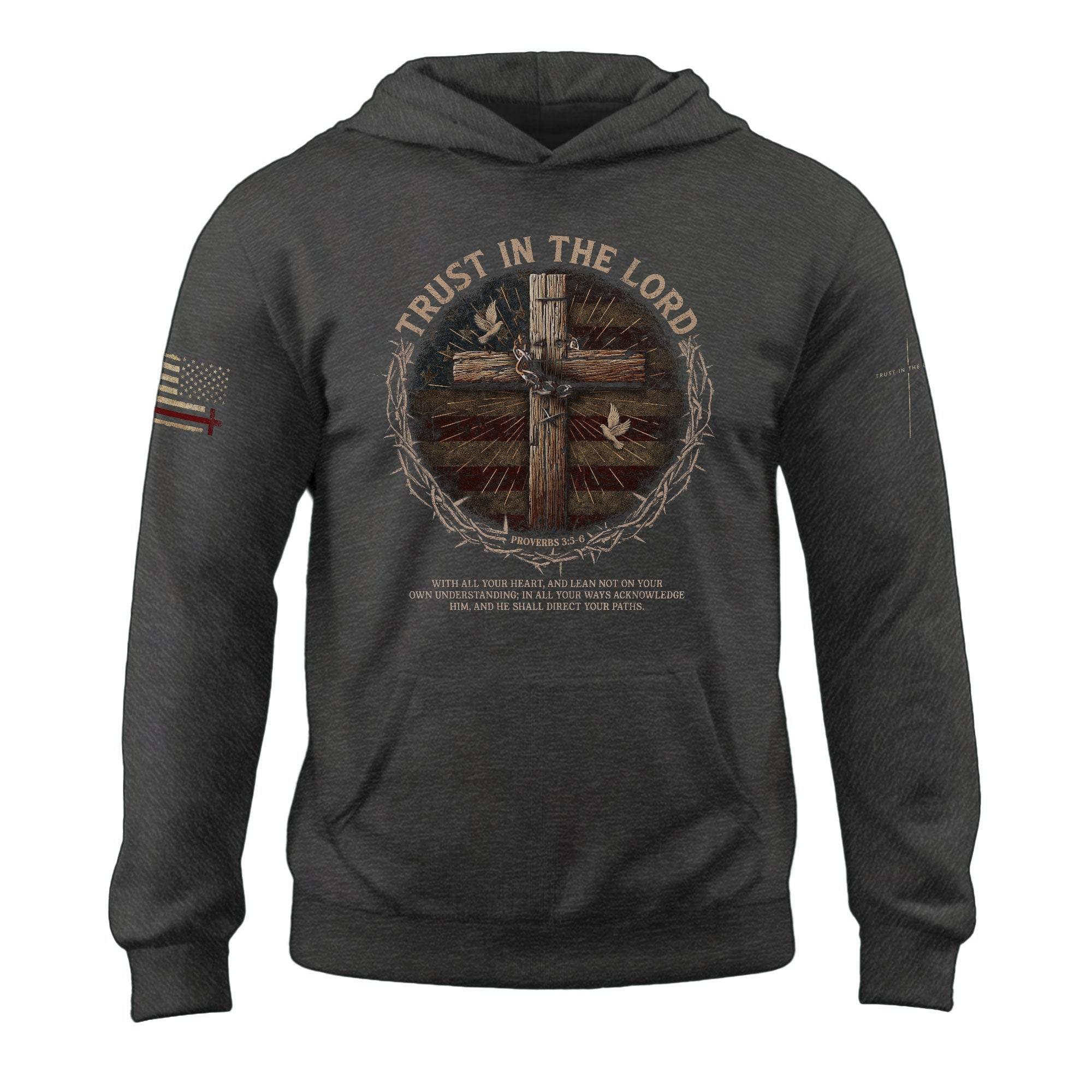 Trust In The Lord Cross And Flag Thin Red Line Hoodie - Rust Field Wear