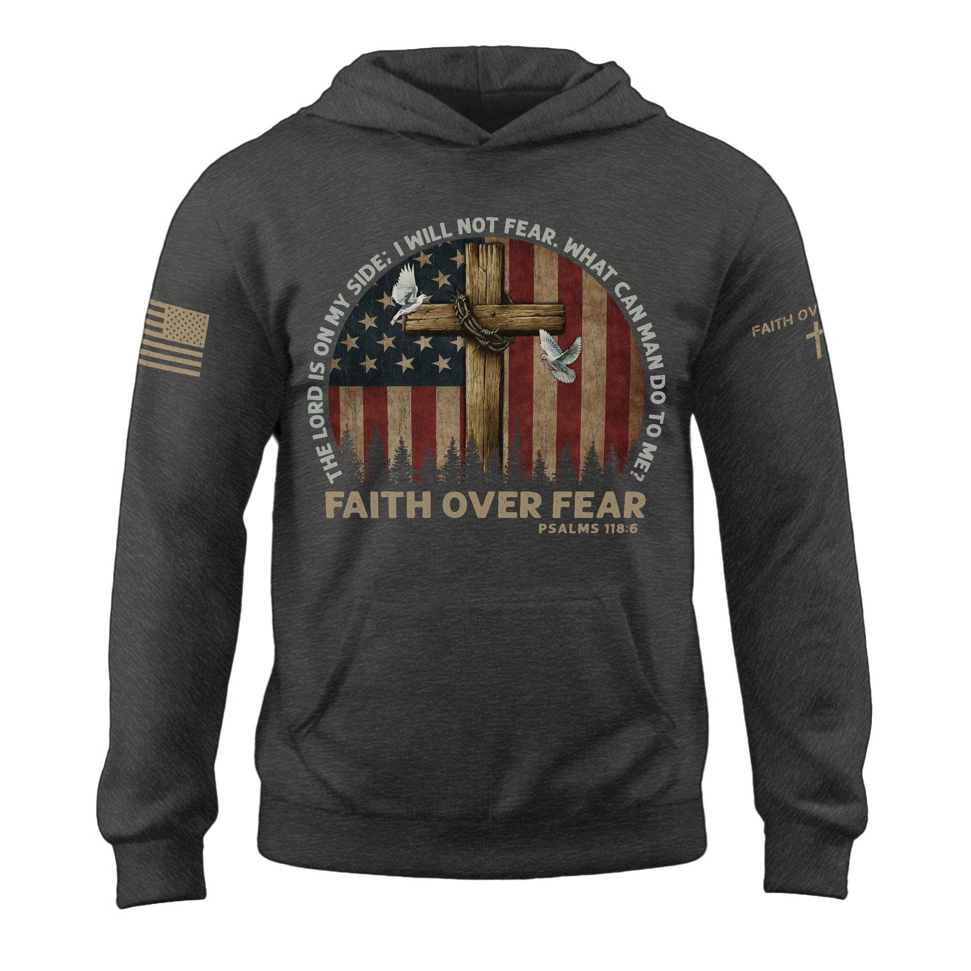 Faith Over Fear Hoodie – Psalms 118:6 Cross, Doves & Flag - Rust Field Wear