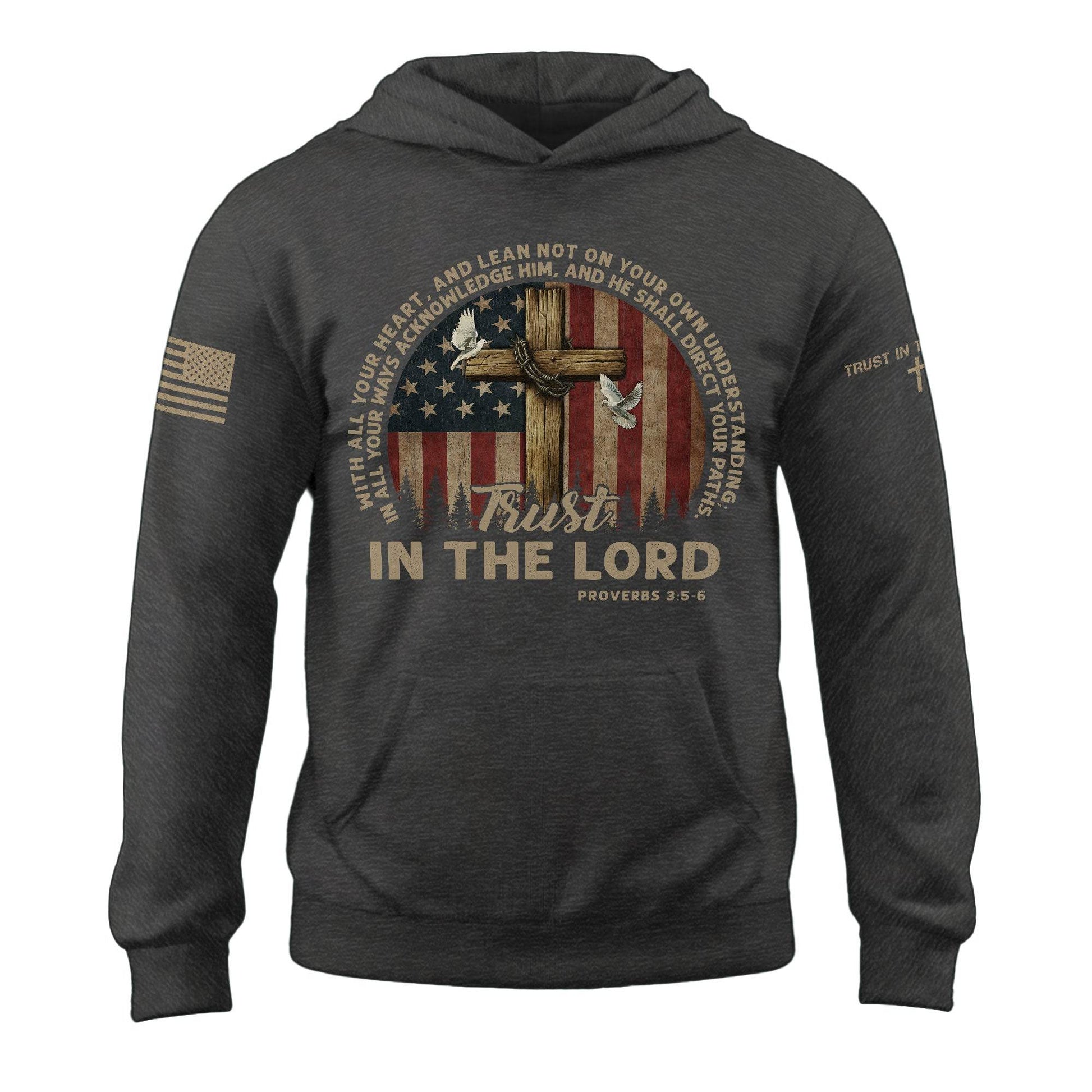 Trust in the Lord Hoodie – Proverbs 3:5-6 Cross, Doves & Flag - Rust Field Wear