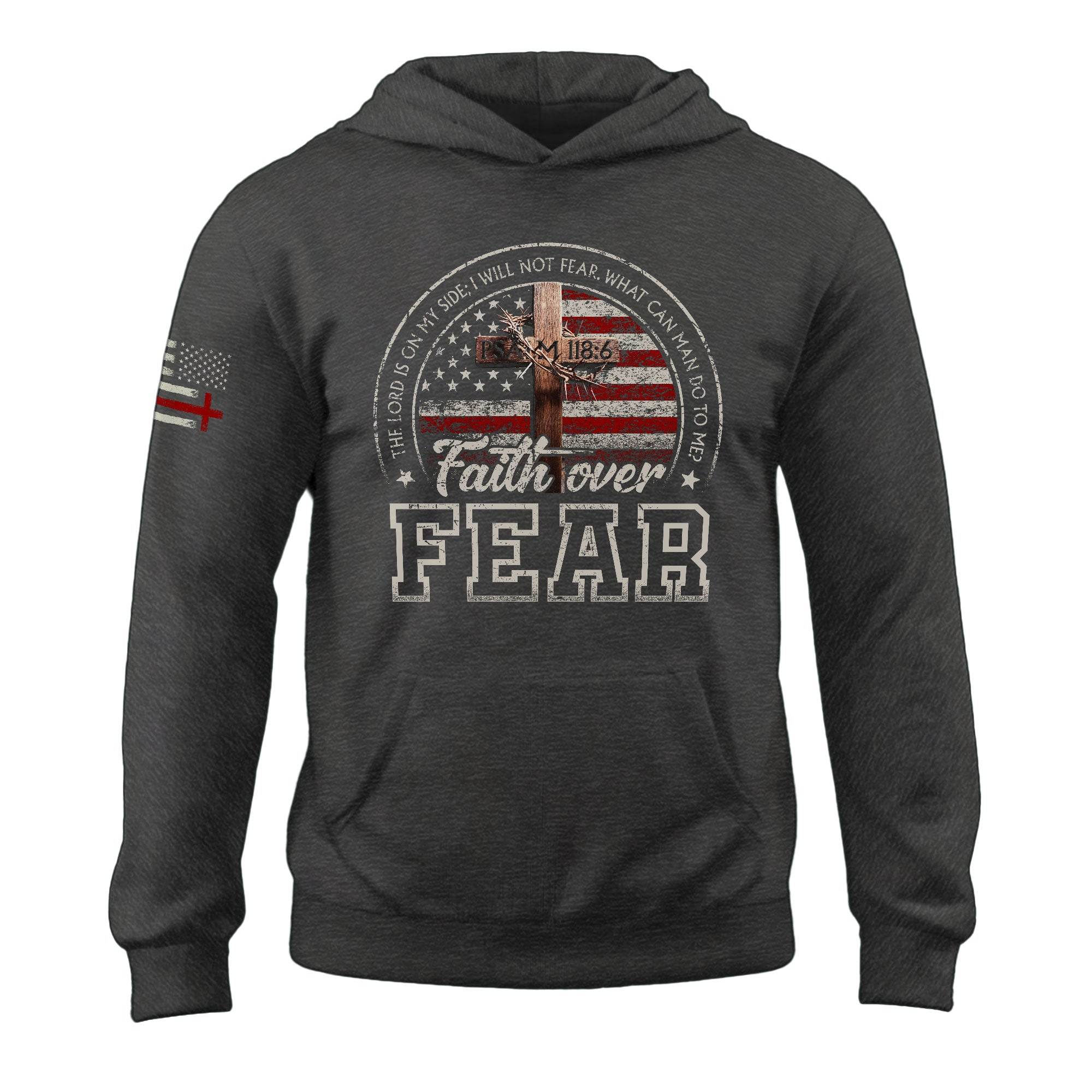 Faith Over Fear Hoodie – Psalm 118:6 Cross & American Flag - Rust Field Wear
