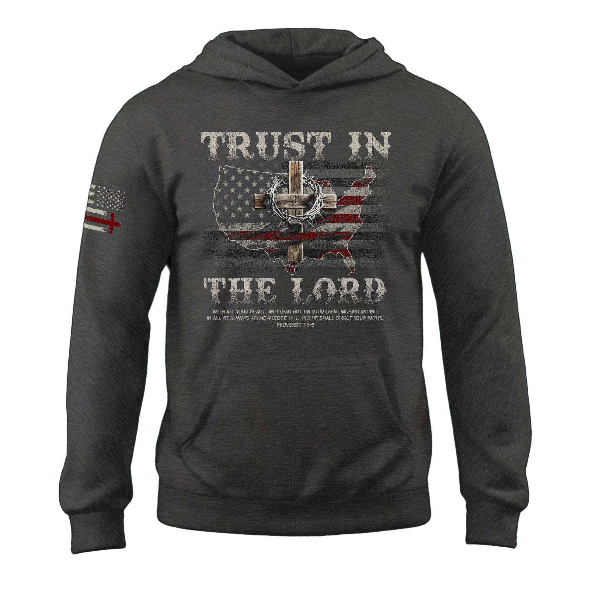 Trust in the Lord Hoodie – Proverbs 3:5-6 Cross & USA Flag Design - Rust Field Wear