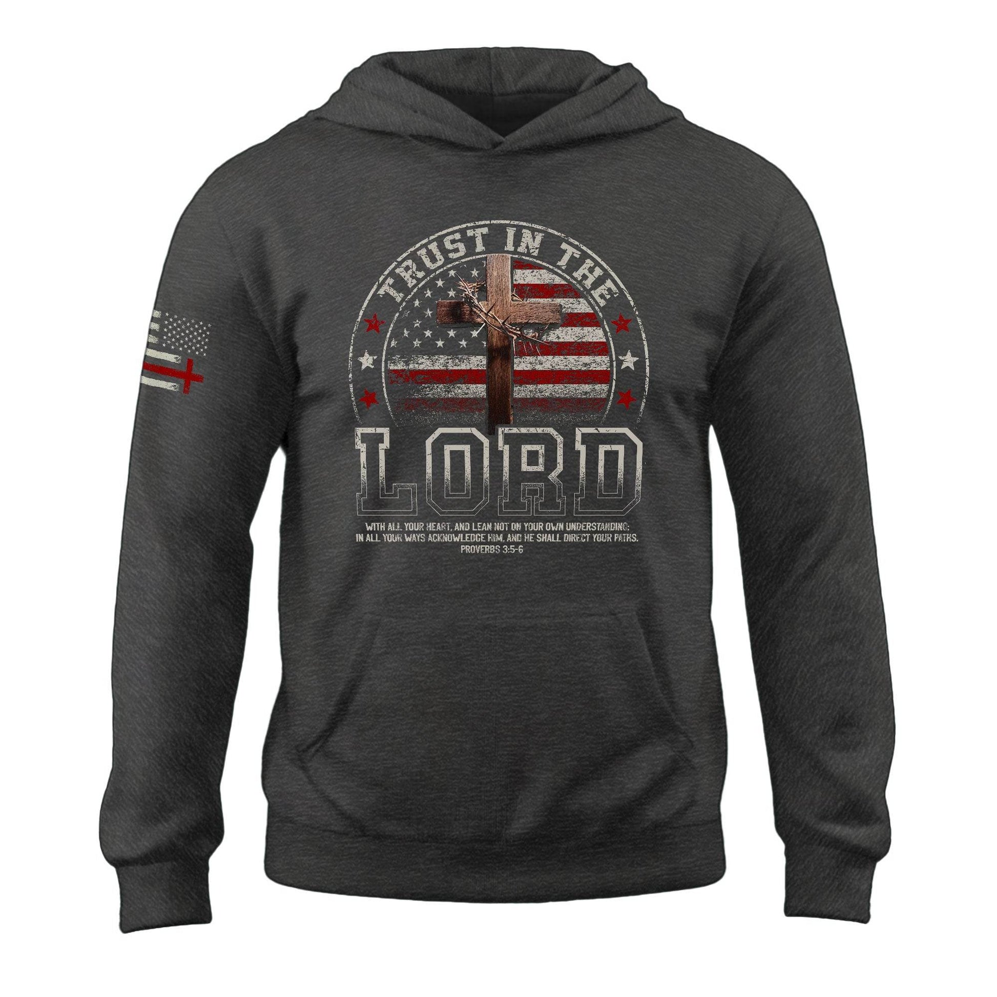 Trust in the Lord Hoodie – Proverbs 3:5-6 Cross & Flag Graphic - Rust Field Wear
