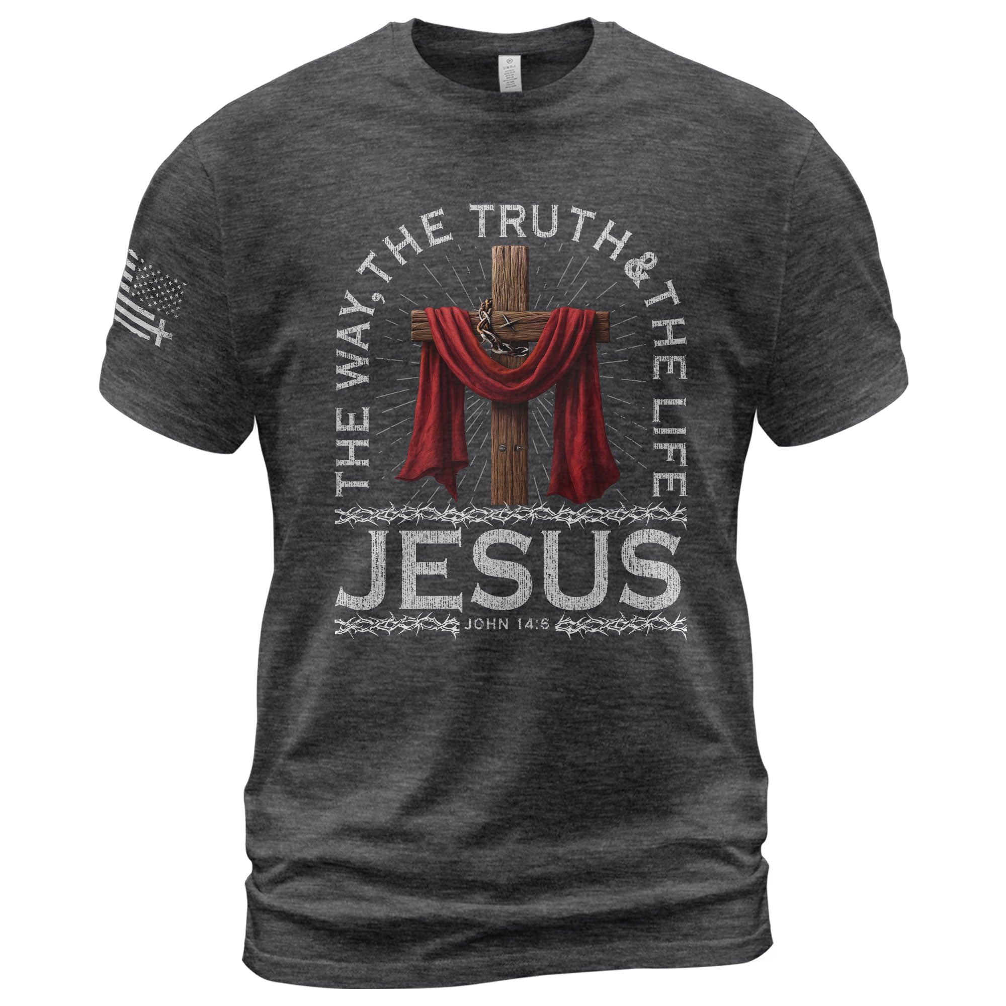 The Way The Truth The Life John 14:6 Jesus Cross Red Cloth T-Shirt