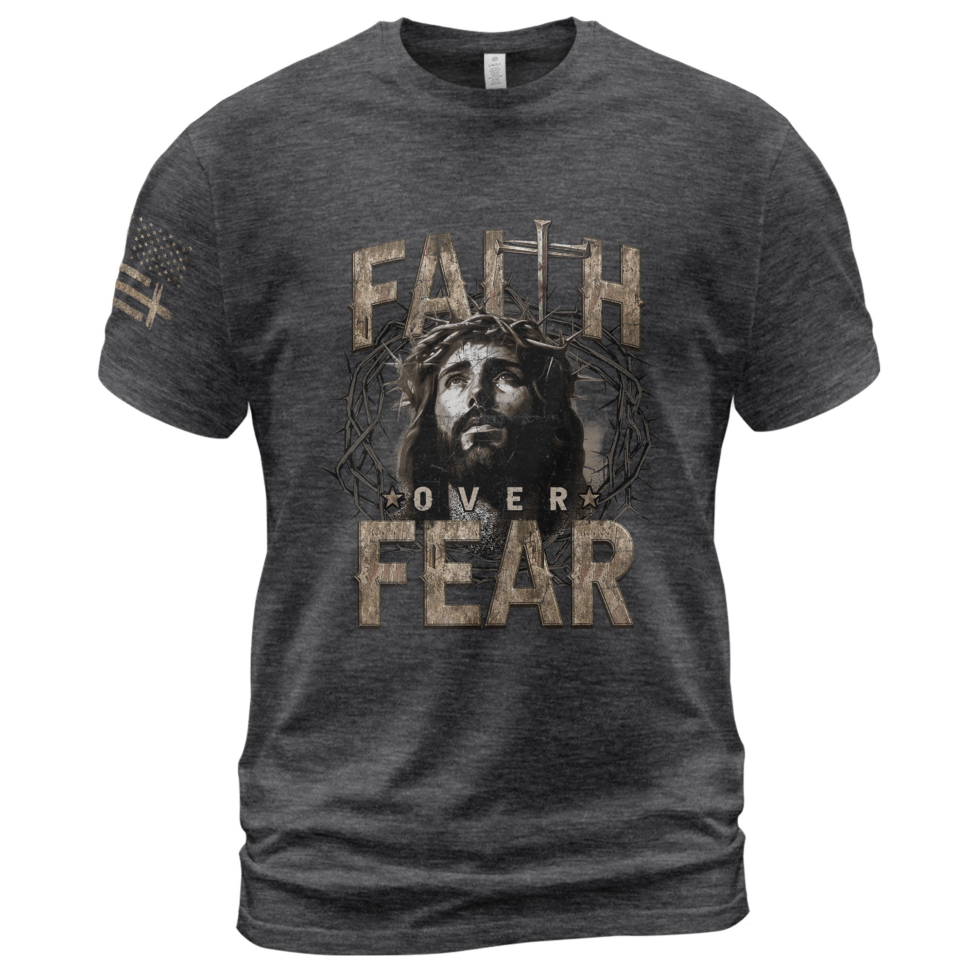 Faith Over Fear Christian T-Shirt Jesus Crown Cross Design