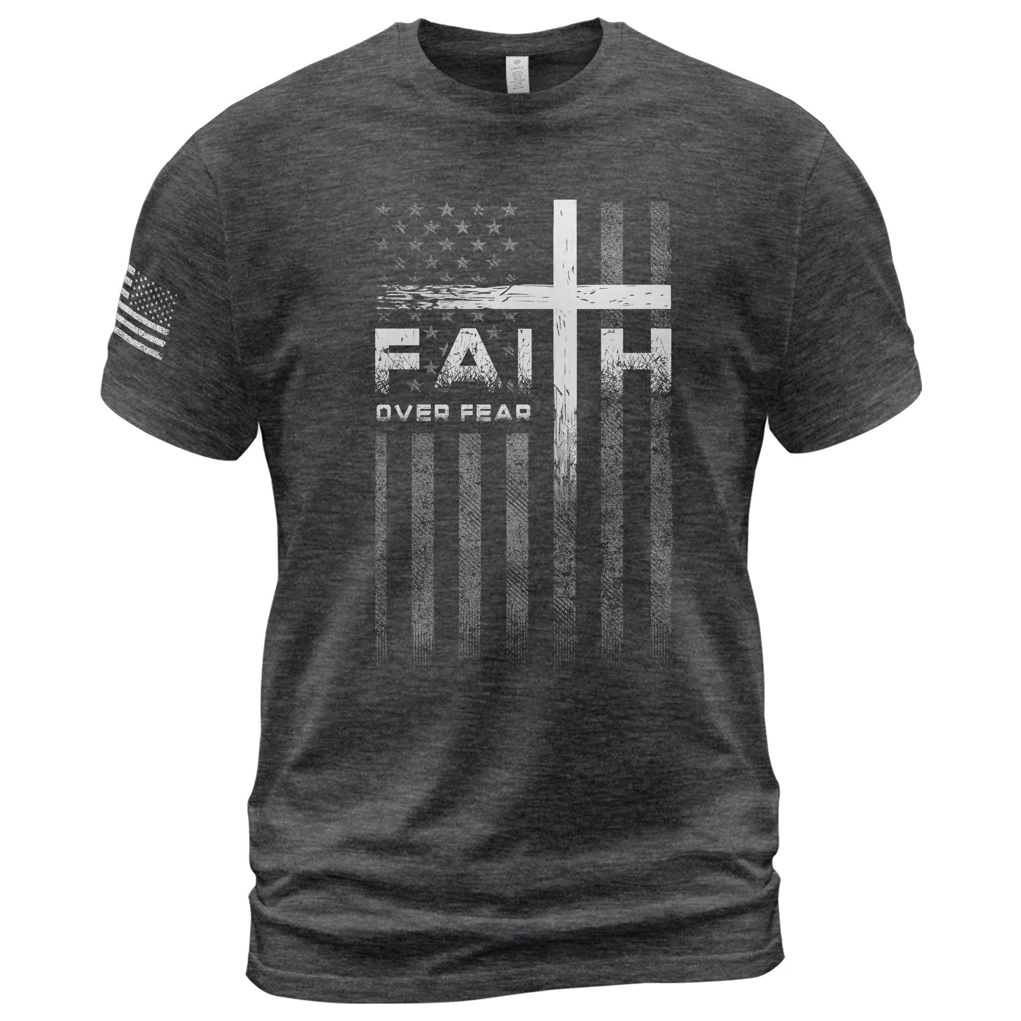 Faith Over Fear Christian T-Shirt Cross American Flag Design