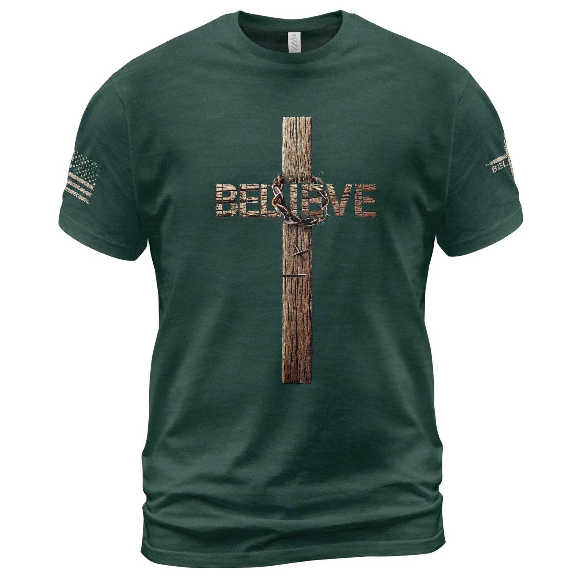 Believe Cross Crown Of Thorns Christian T-shirt - Rust Field Wear