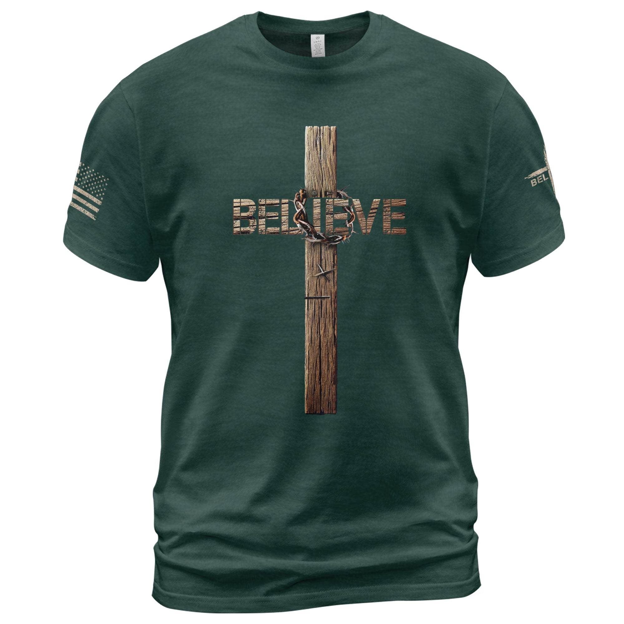 Believe Cross Crown Of Thorns Christian T-shirt - Rust Field Wear