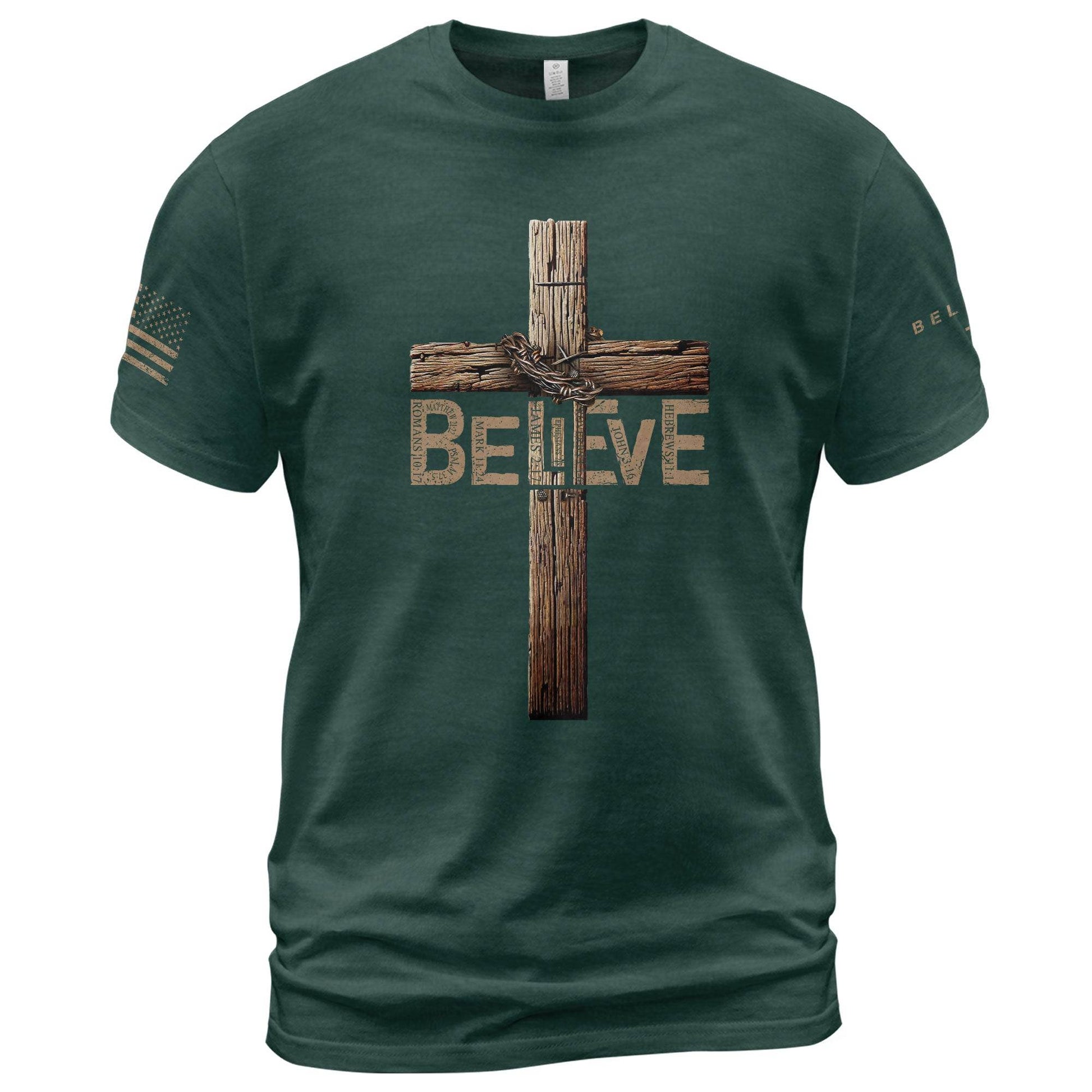 Believe In The Cross – Rustic Wood Christian T-shirt - Rust Field Wear