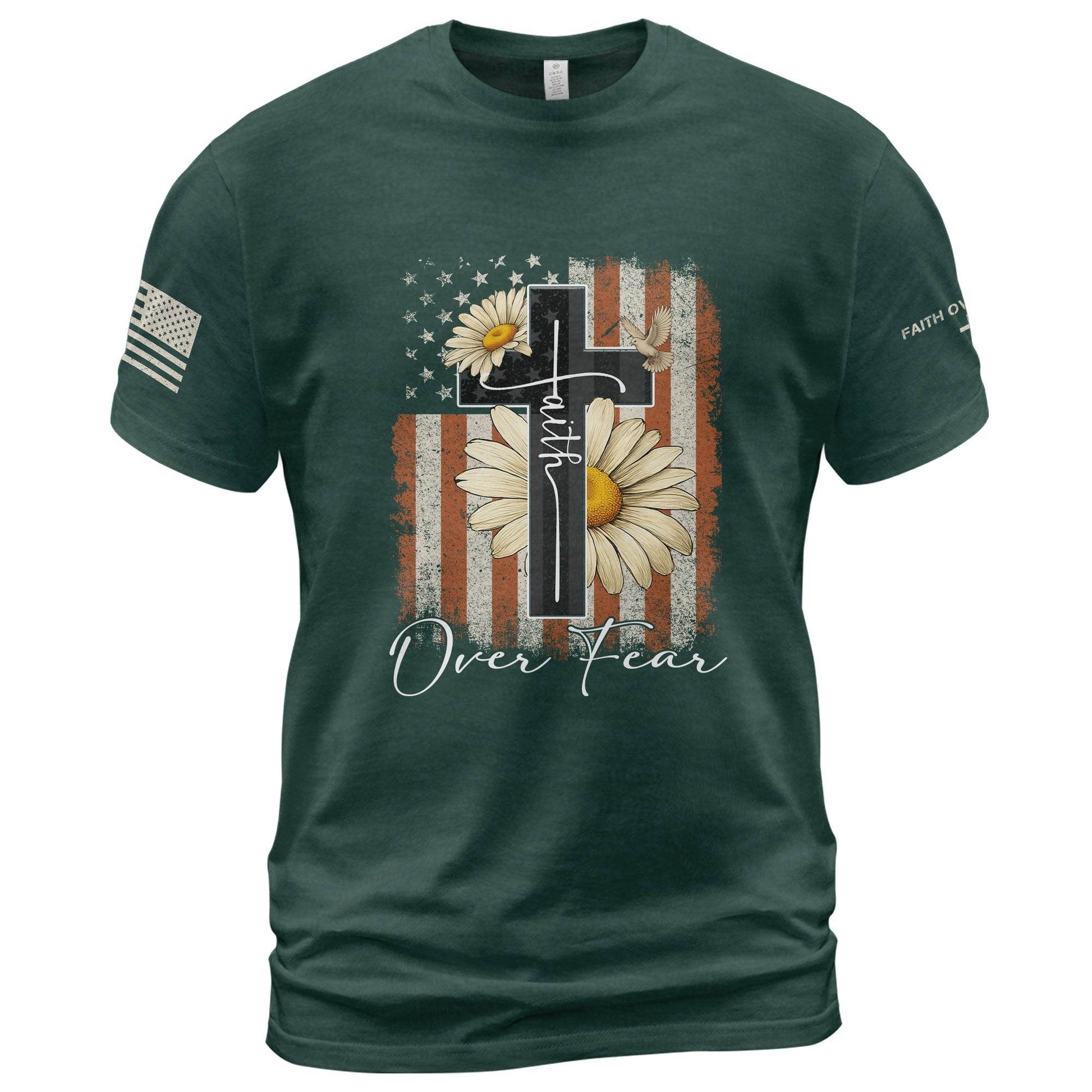 Faith Over Fear Shirt – Daisy Cross USA Flag Christian Tee - Rust Field Wear