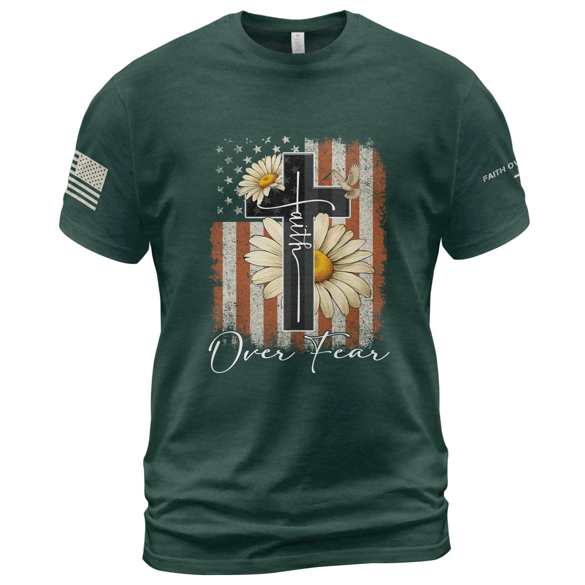 Faith Over Fear Shirt – Daisy Cross USA Flag Christian Tee - Rust Field Wear