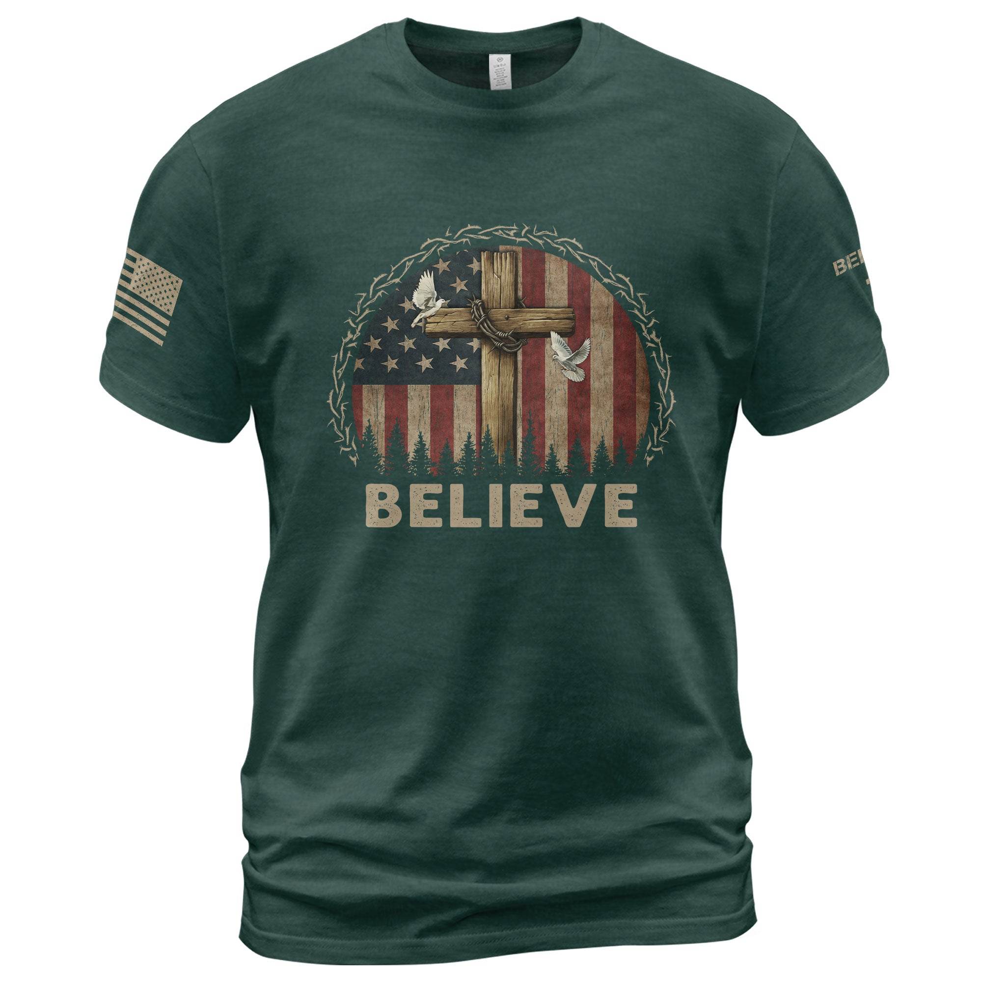 Believe Cross & Dove American Flag T-Shirt - Rust Field Wear