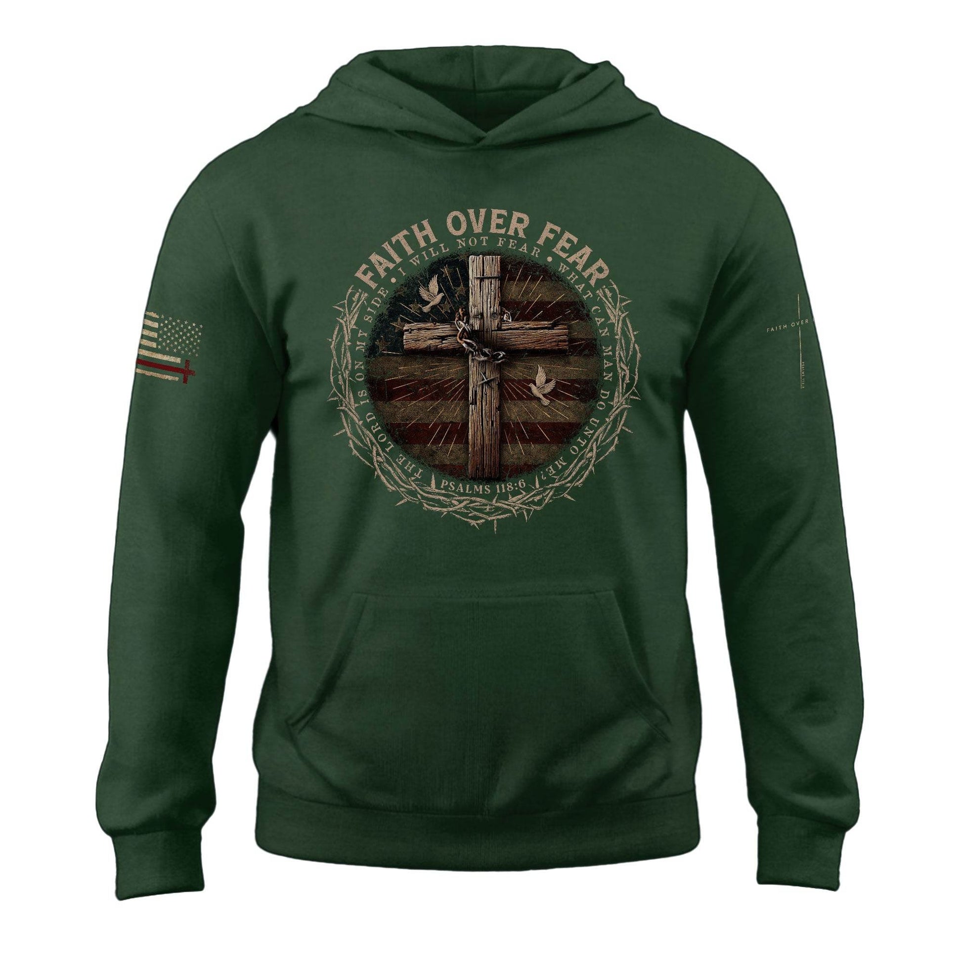 Faith Over Fear Crown Of Thorns Cross And Flag Hoodie - Rust Field Wear