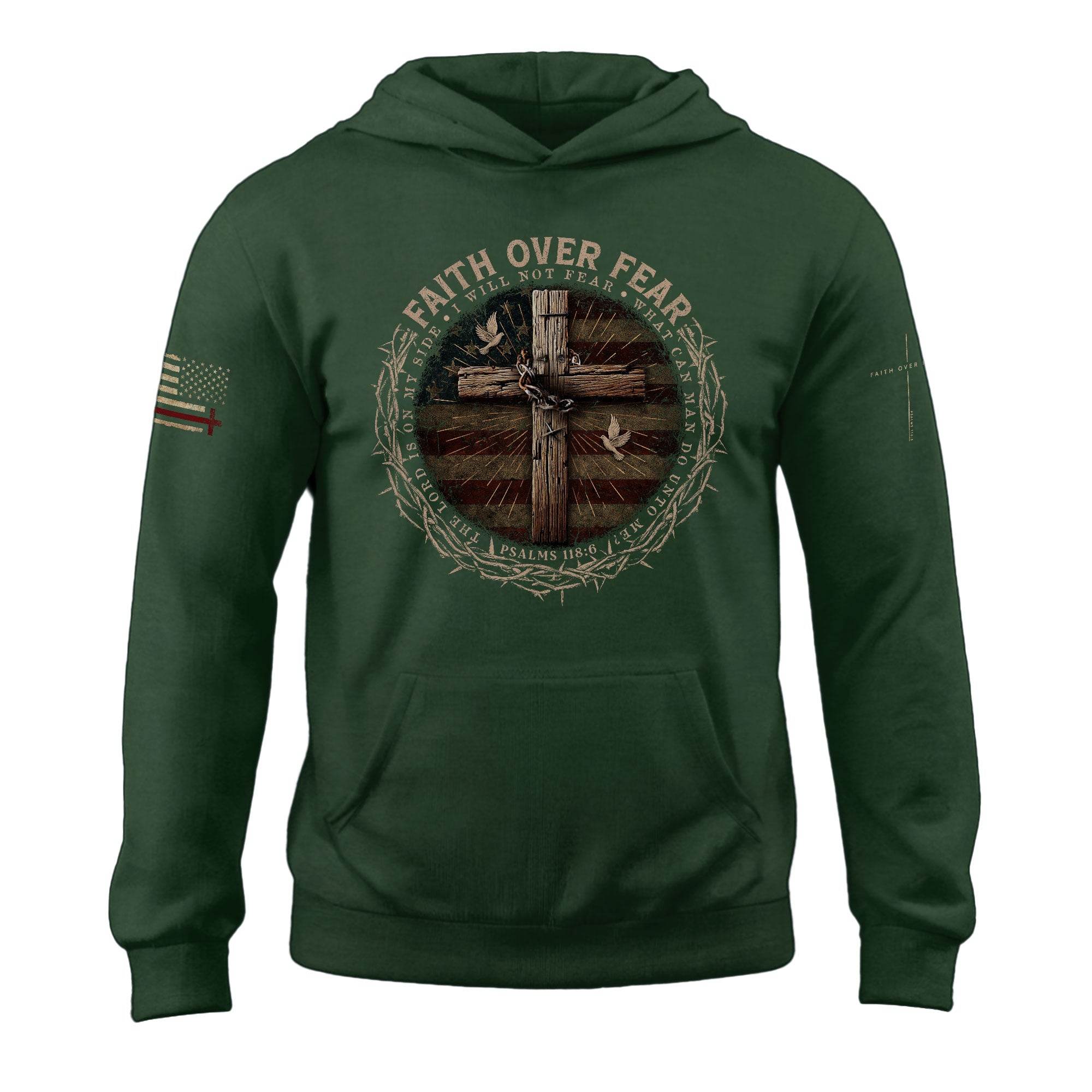 Faith Over Fear Crown Of Thorns Cross And Flag Hoodie - Rust Field Wear
