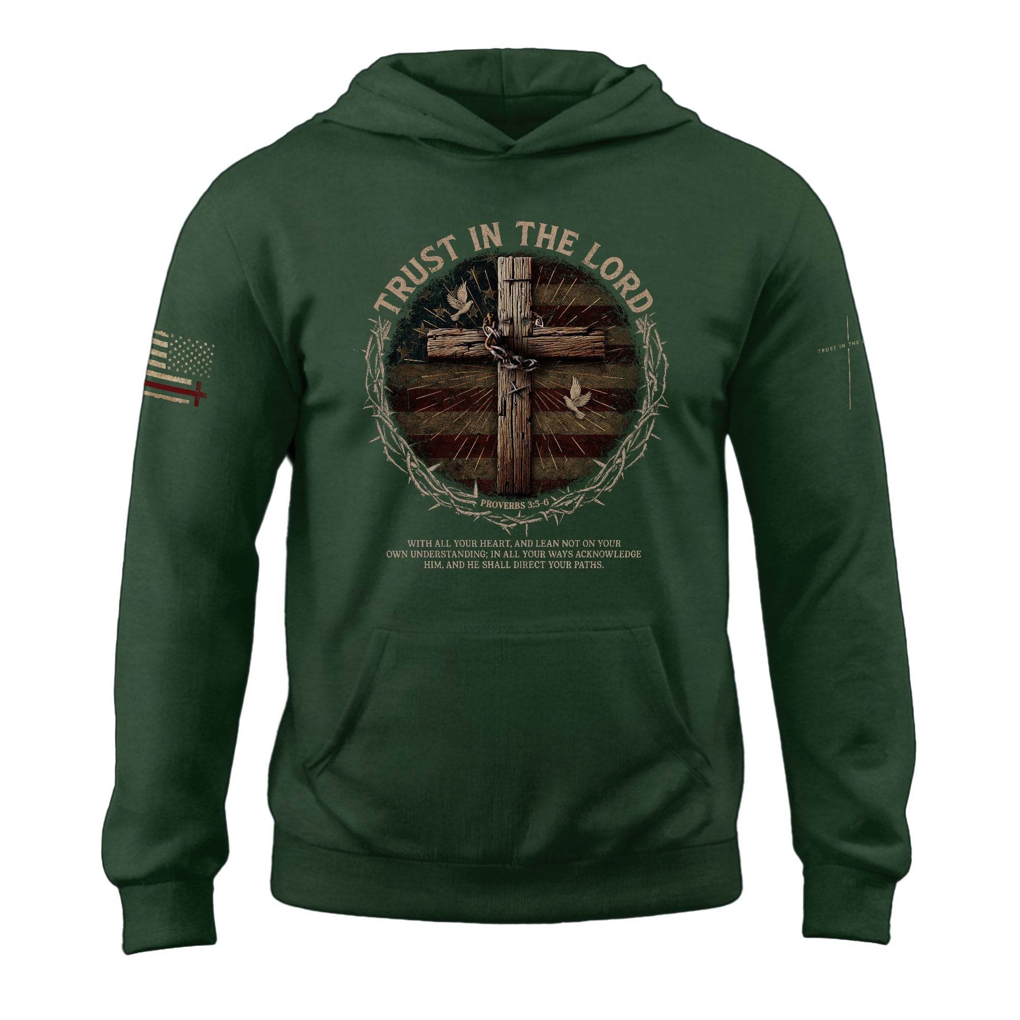 Trust In The Lord Cross And Flag Thin Red Line Hoodie - Rust Field Wear