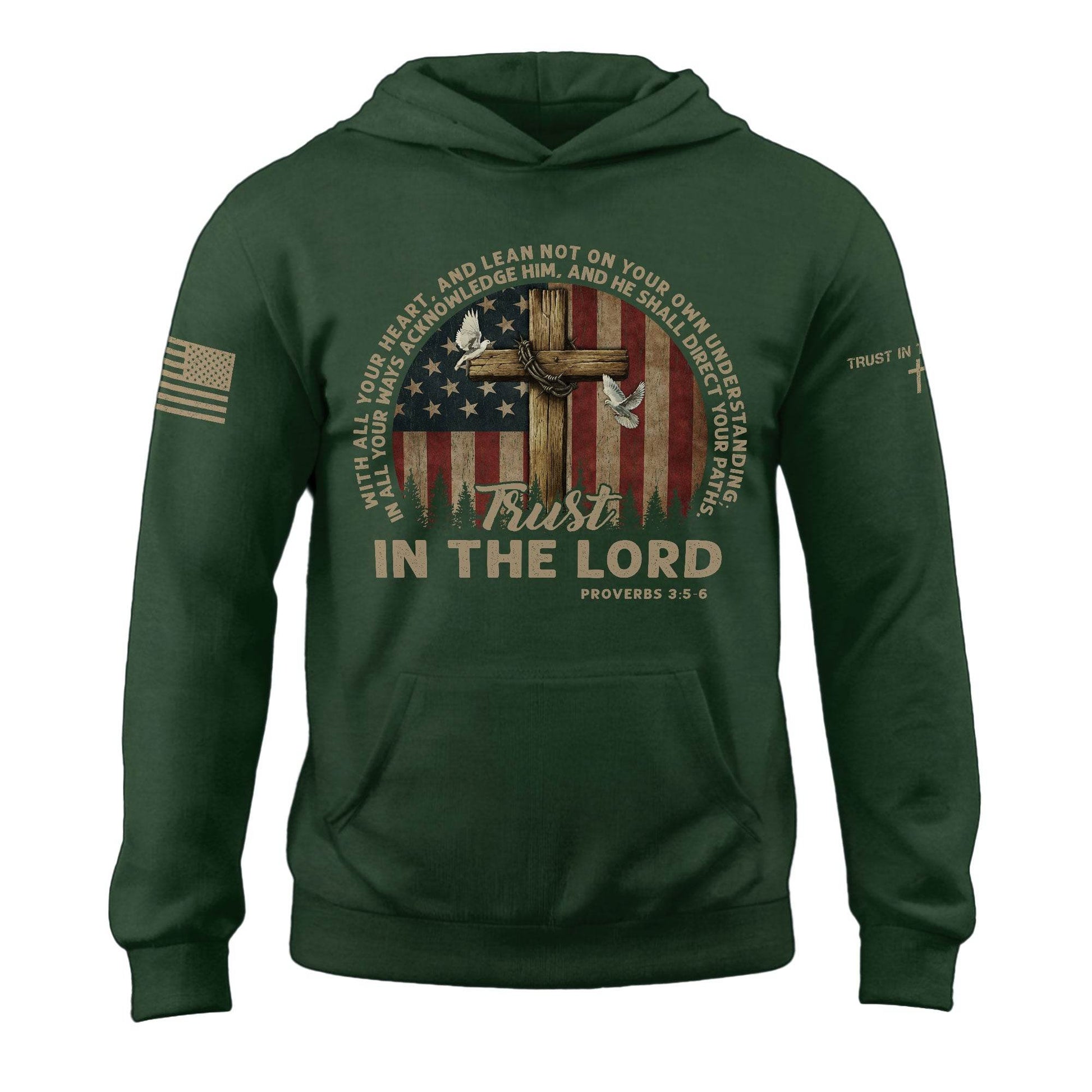 Trust in the Lord Hoodie – Proverbs 3:5-6 Cross, Doves & Flag - Rust Field Wear