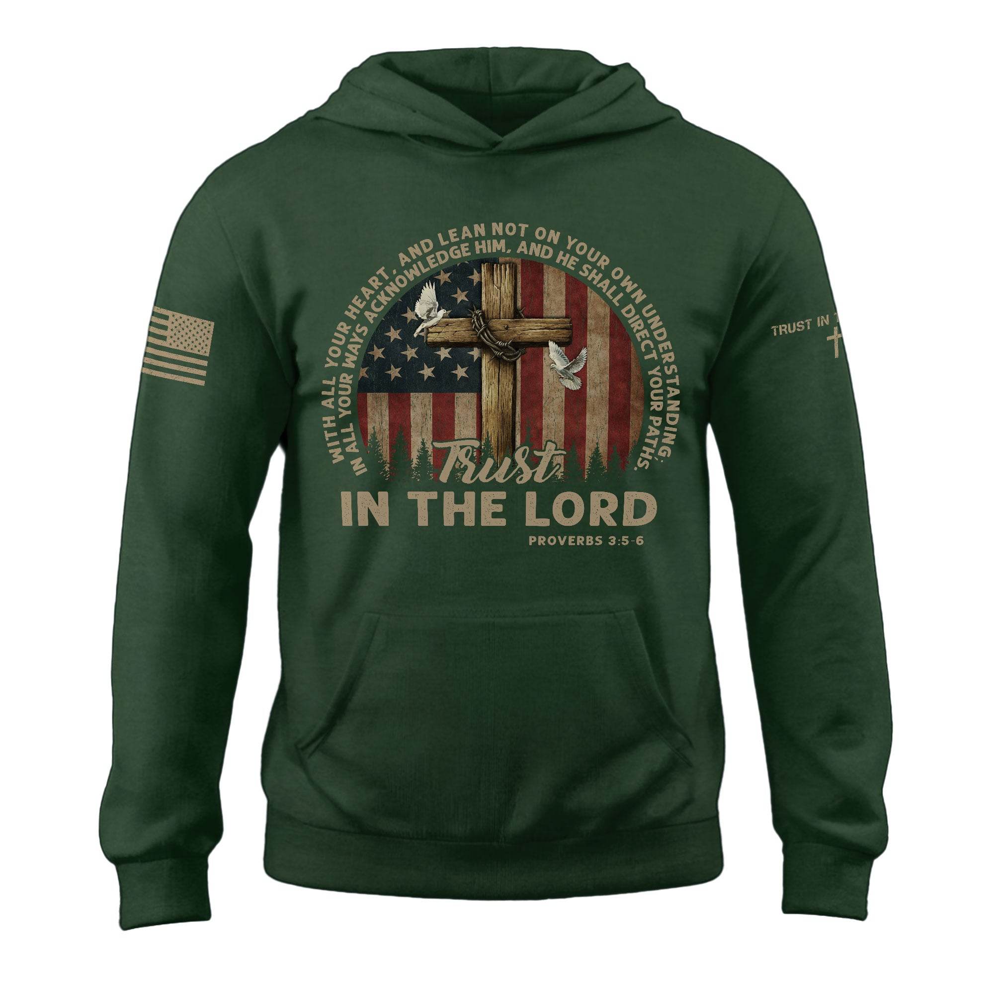 Trust in the Lord Hoodie – Proverbs 3:5-6 Cross, Doves & Flag - Rust Field Wear