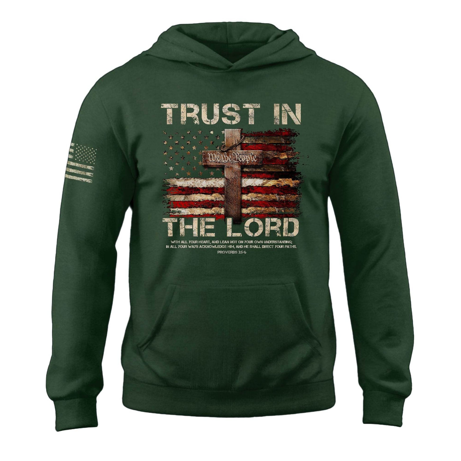 Trust in the Lord Hoodie – Proverbs 3:5-6 Cross & We The People Flag - Rust Field Wear